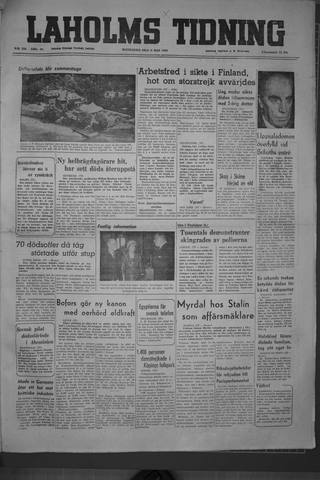 Förstasidan, Måndag 8 maj 1950