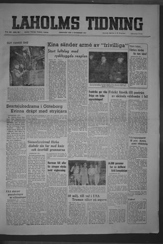 Förstasidan, Onsdag 8 november 1950