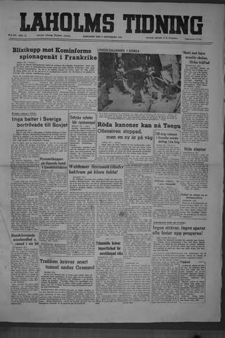 Förstasidan, Fredag 8 september 1950