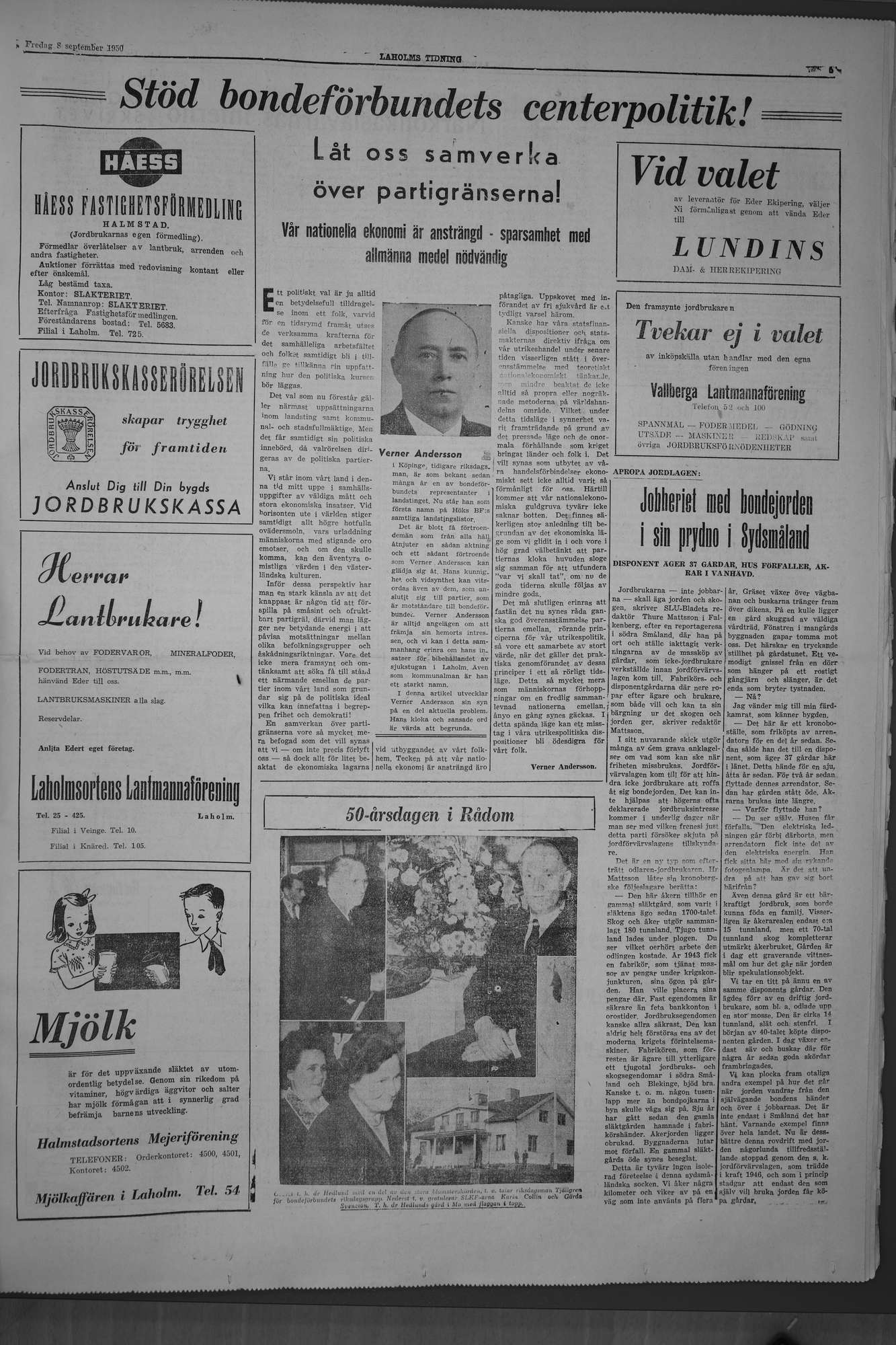 Laholms Tidning Fredag 8 september 1950, sida 5
