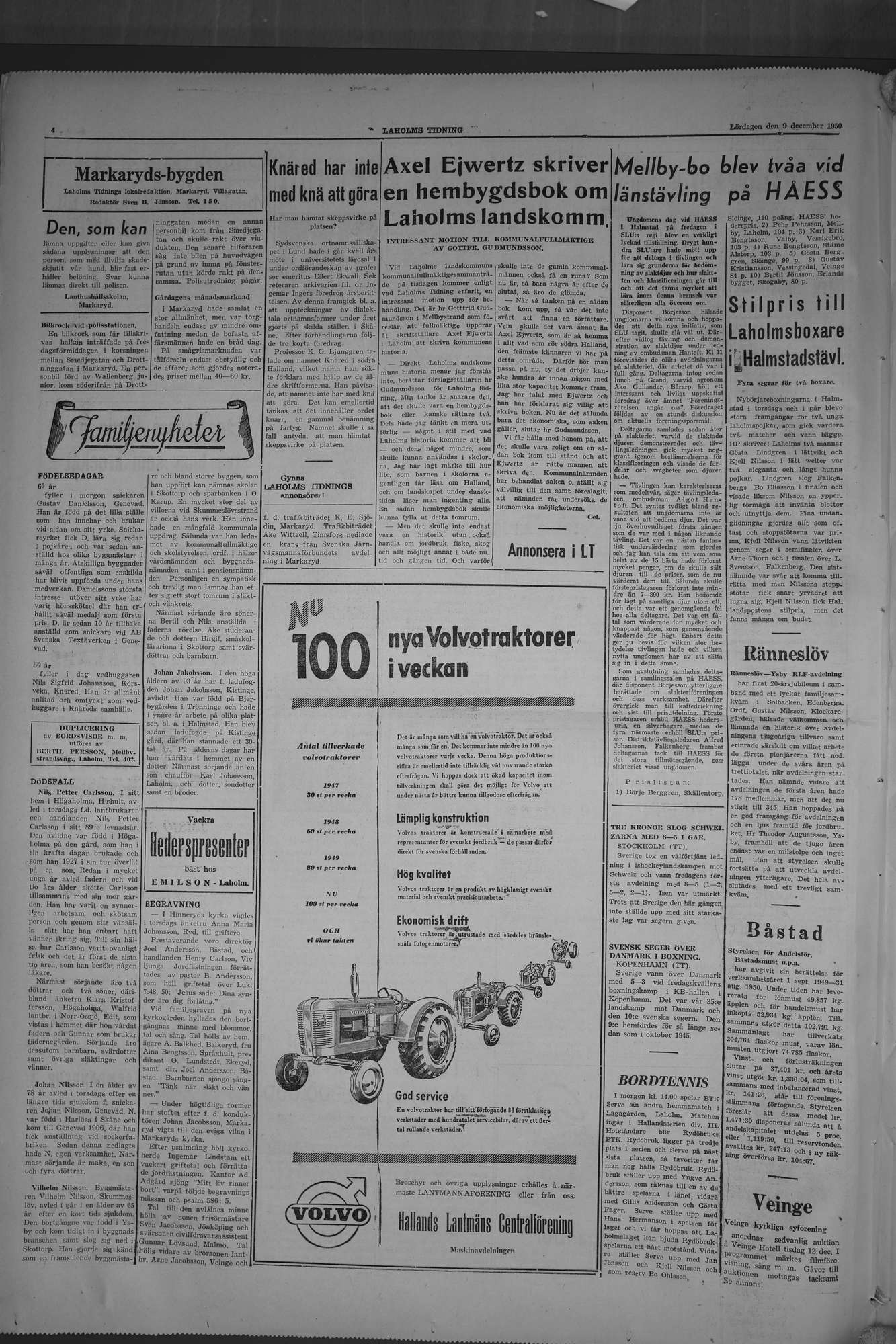 Laholms Tidning Lördag 9 december 1950, sida 4