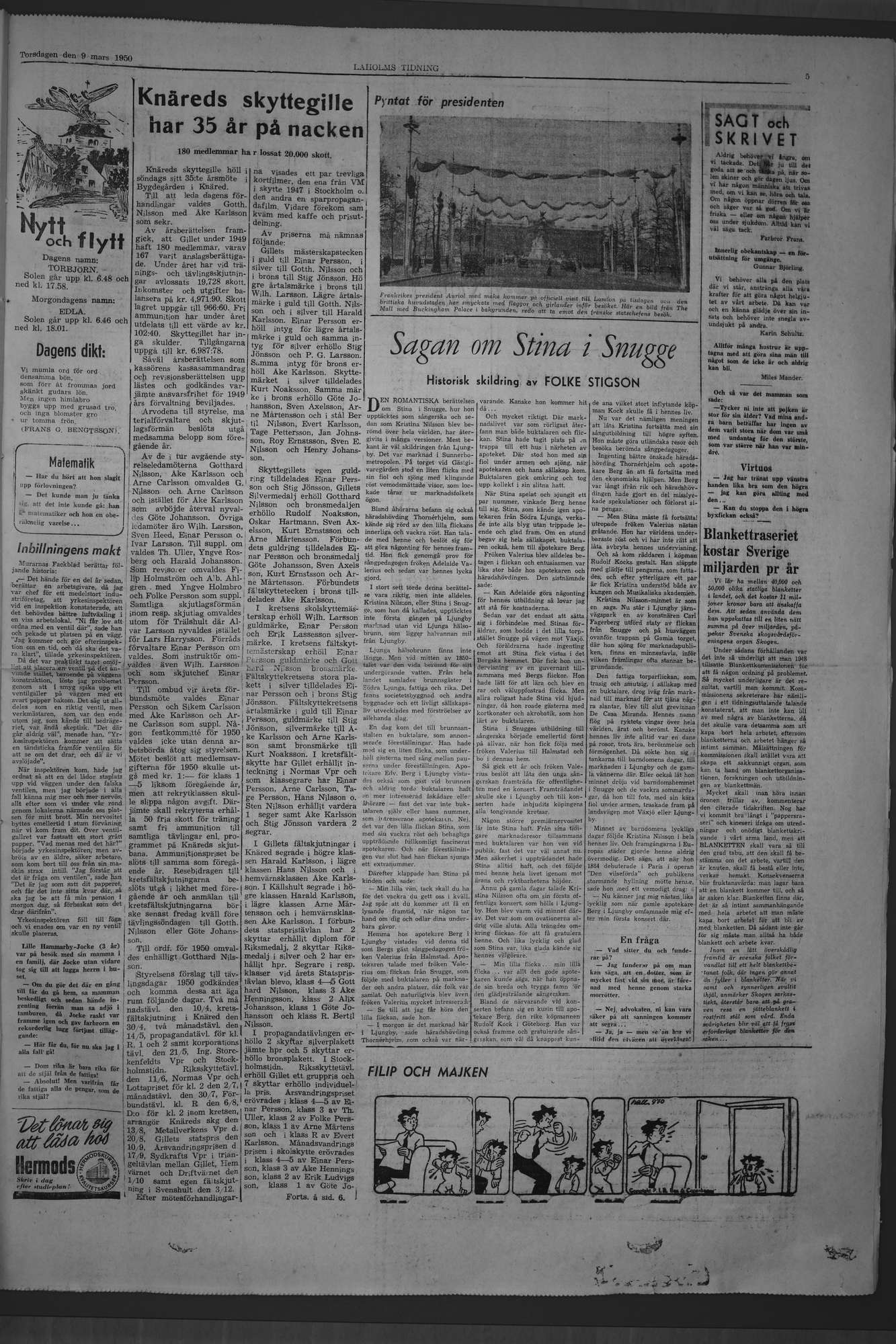 Laholms Tidning Torsdag 9 mars 1950, sida 5