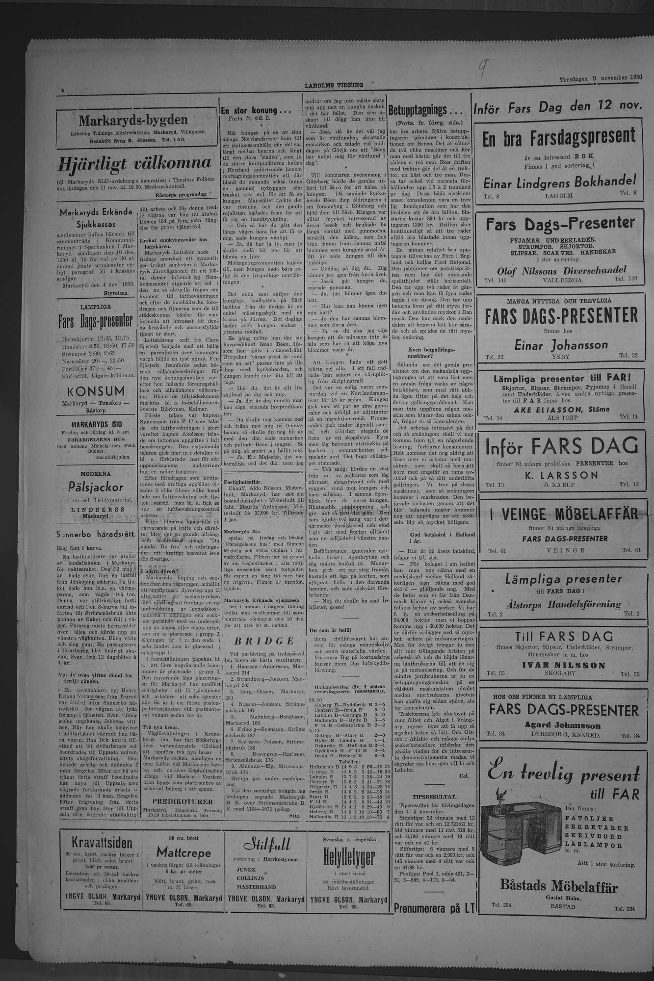 Laholms Tidning Torsdag 9 november 1950, sida 4
