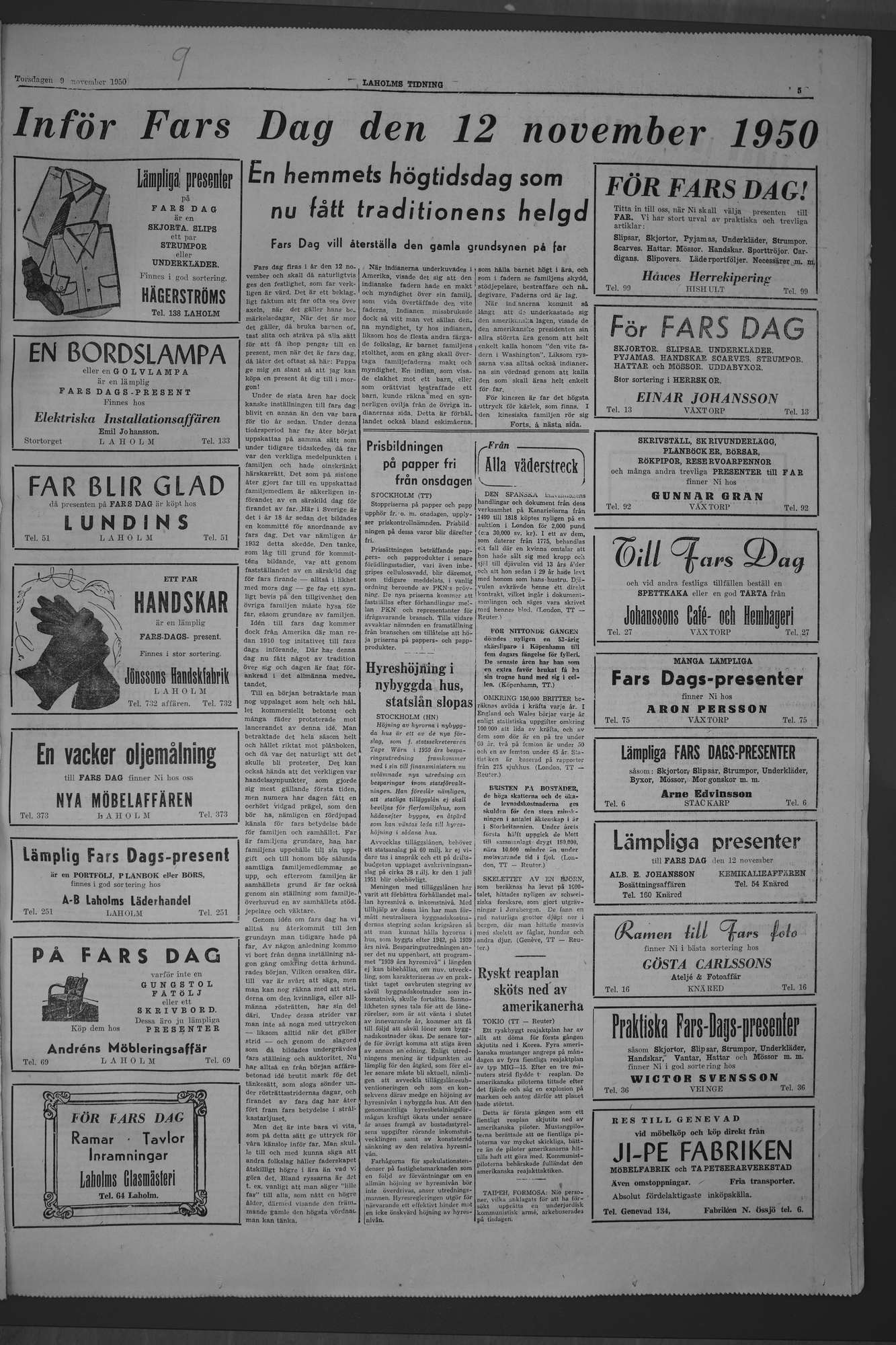 Laholms Tidning Torsdag 9 november 1950, sida 5