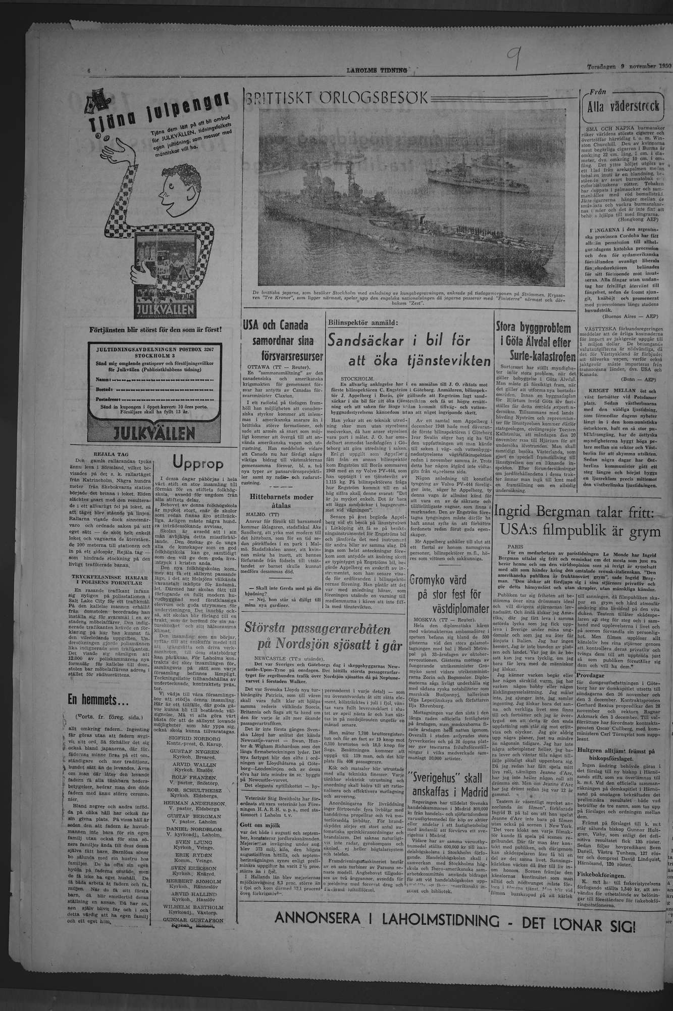 Laholms Tidning Torsdag 9 november 1950, sida 6