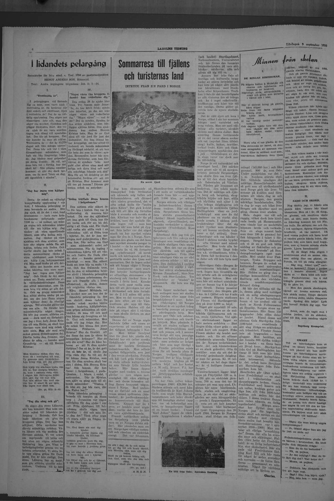 Laholms Tidning Lördag 9 september 1950, sida 6