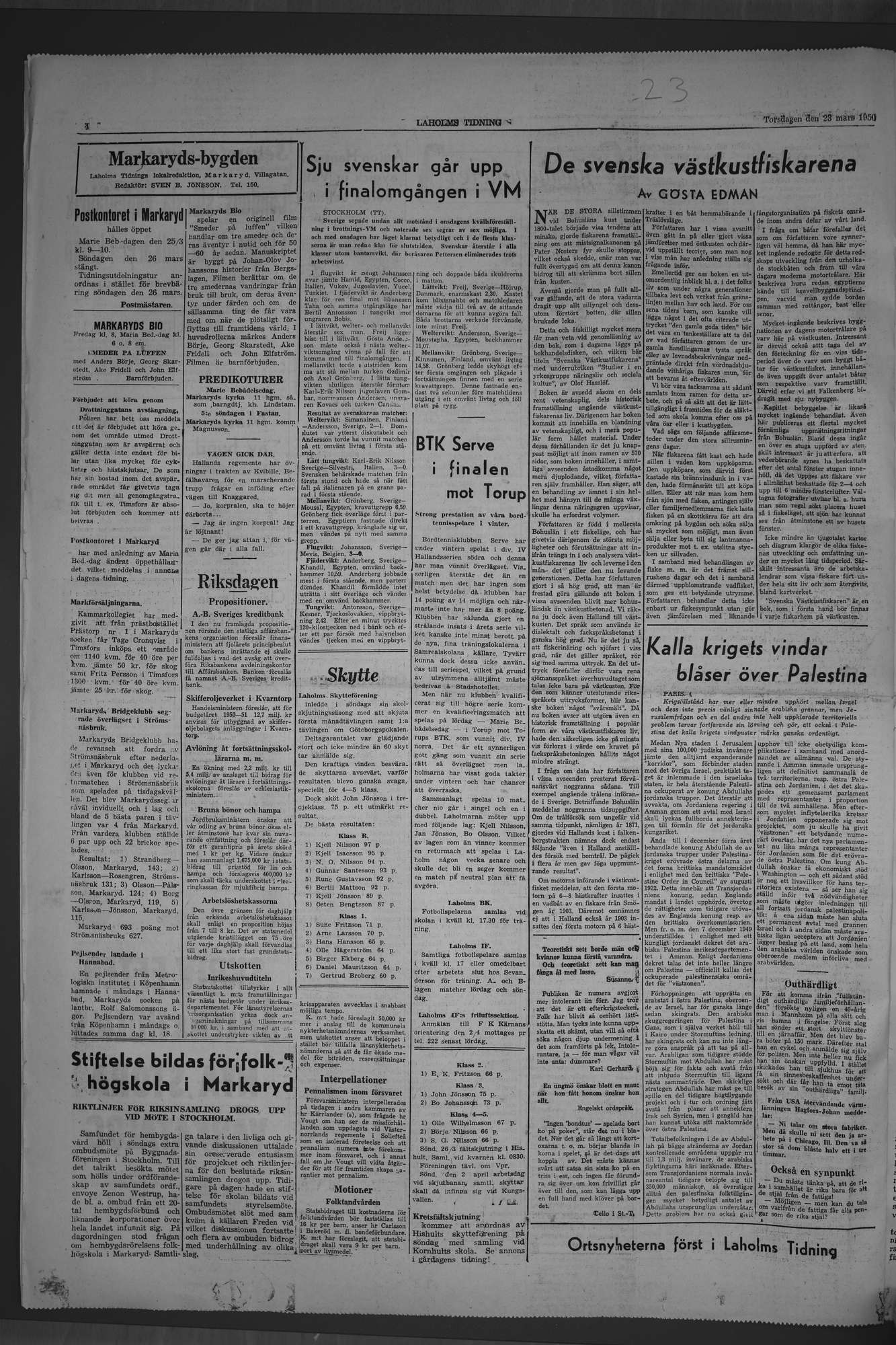 Laholms Tidning Torsdag 23 mars 1950, sida 4