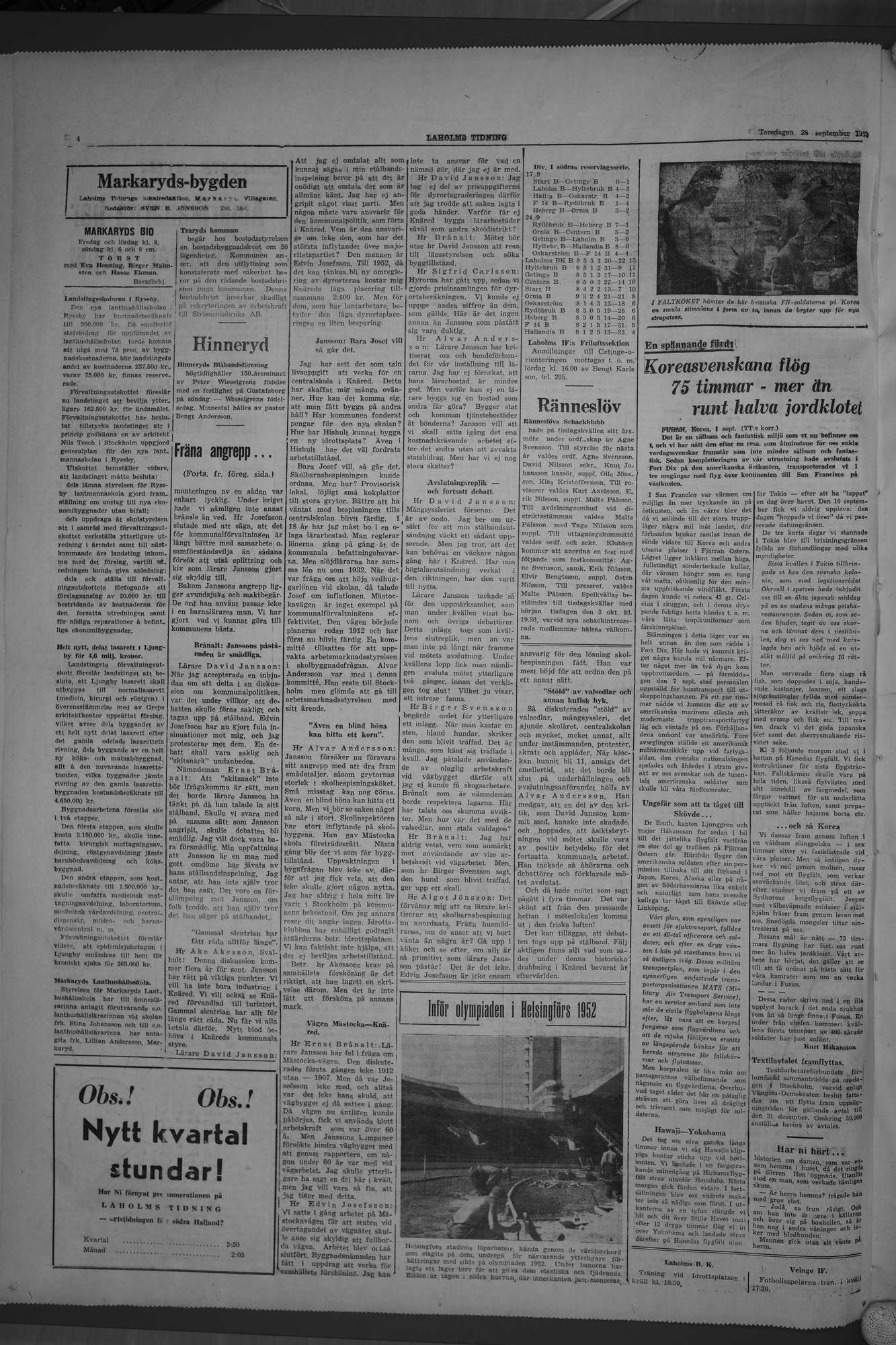 Laholms Tidning Torsdag 28 september 1950, sida 4