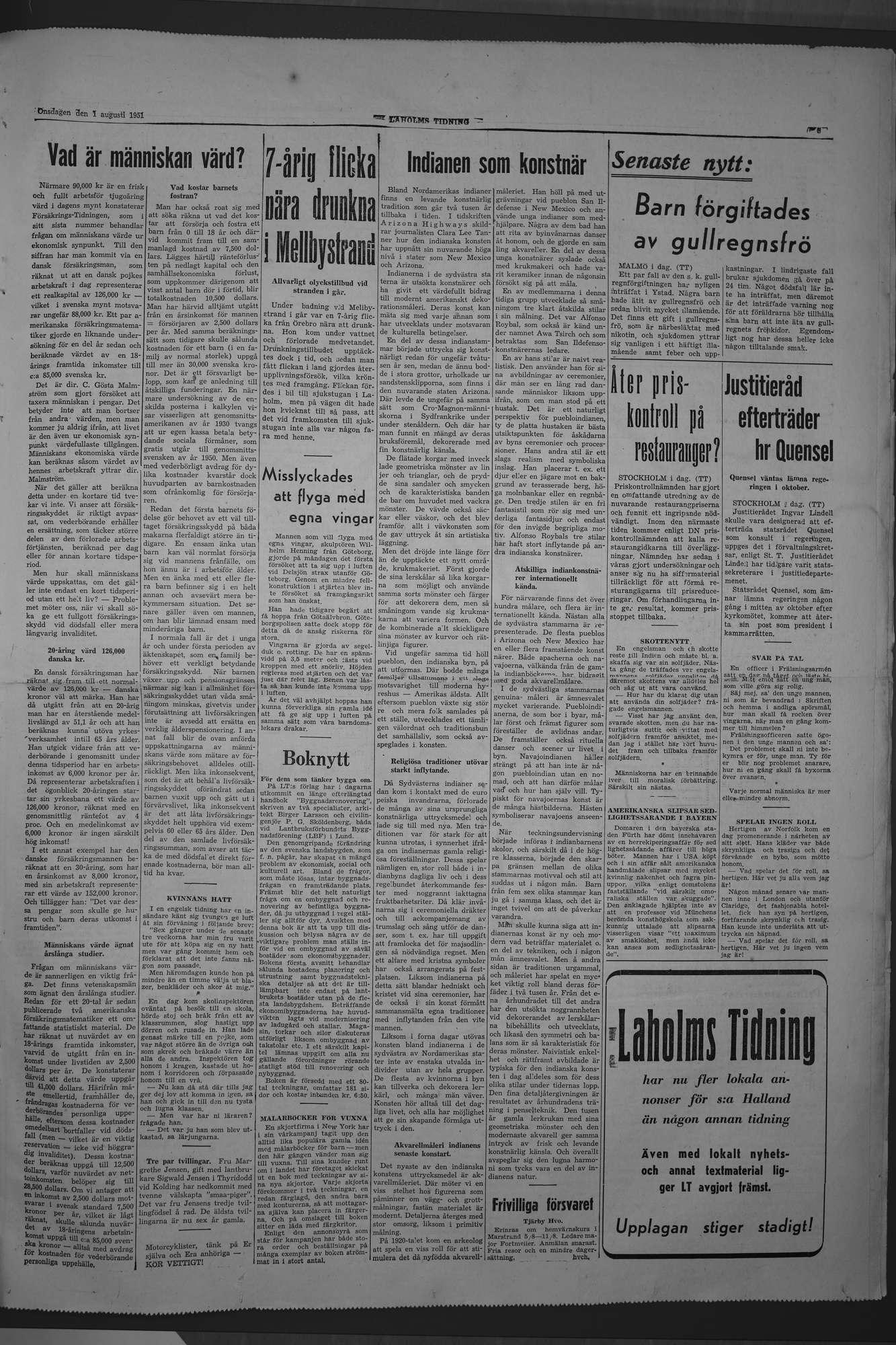 Laholms Tidning Onsdag 1 augusti 1951, sida 3