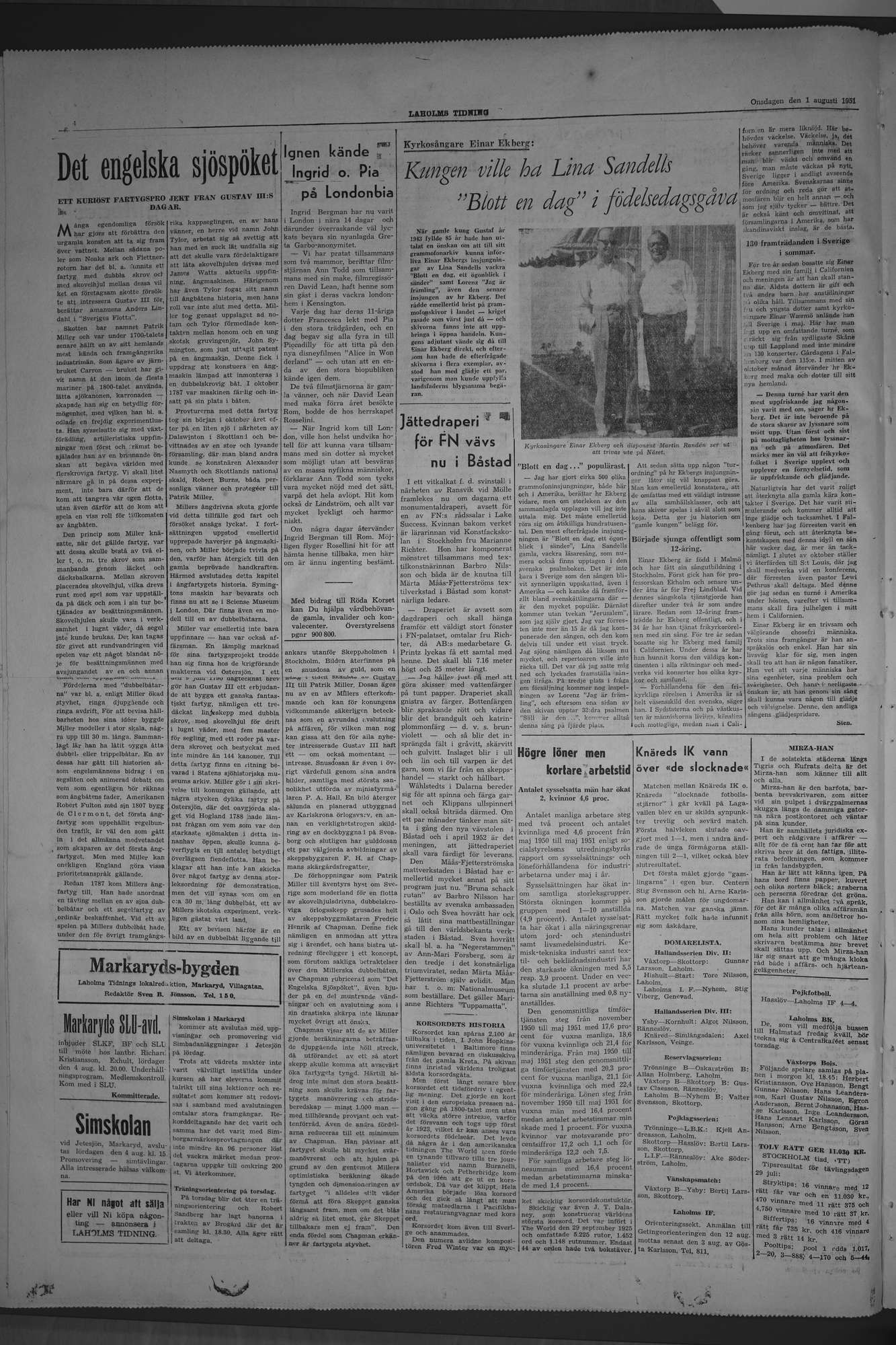 Laholms Tidning Onsdag 1 augusti 1951, sida 4