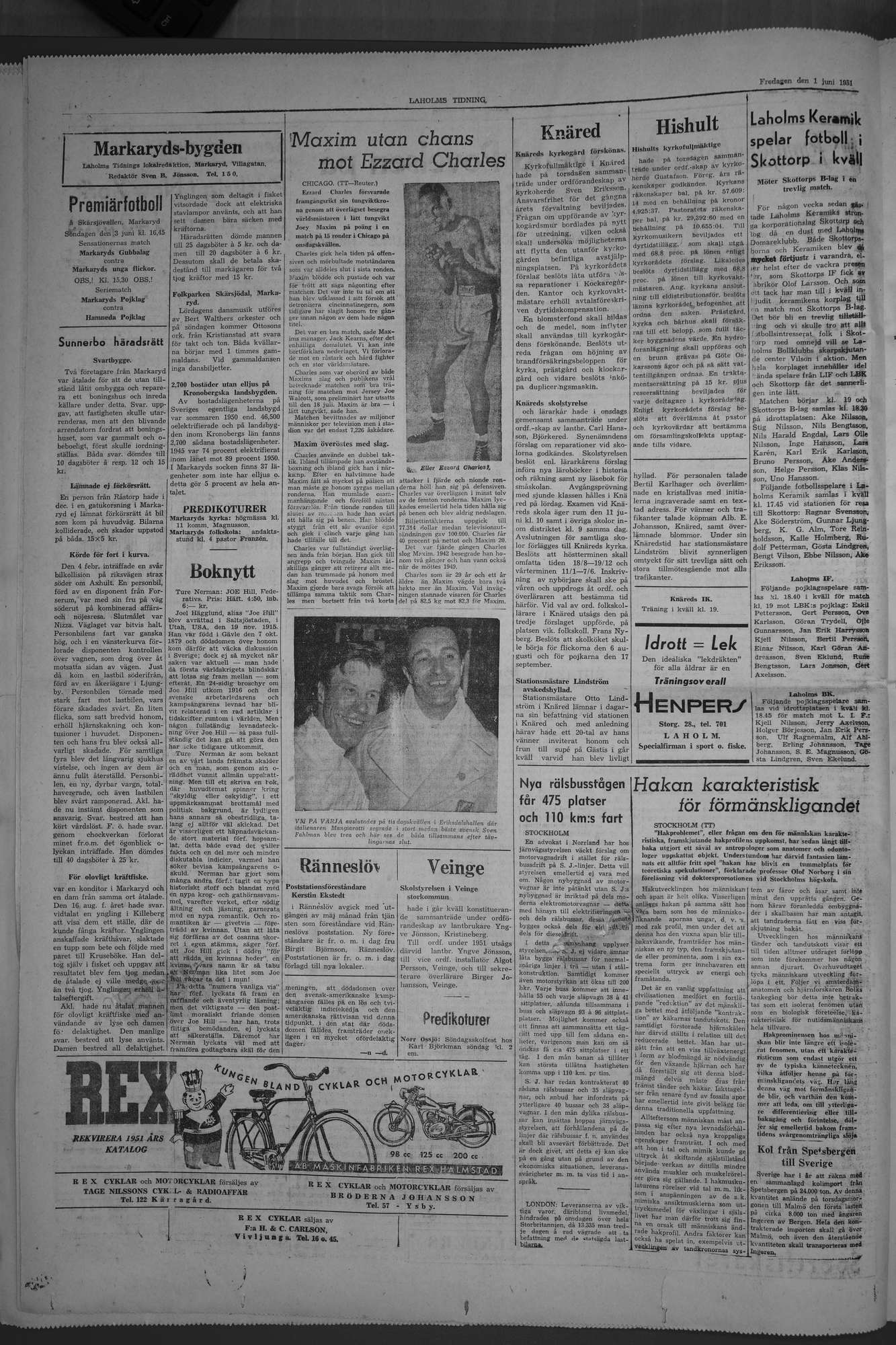 Laholms Tidning Fredag 1 juni 1951, sida 4