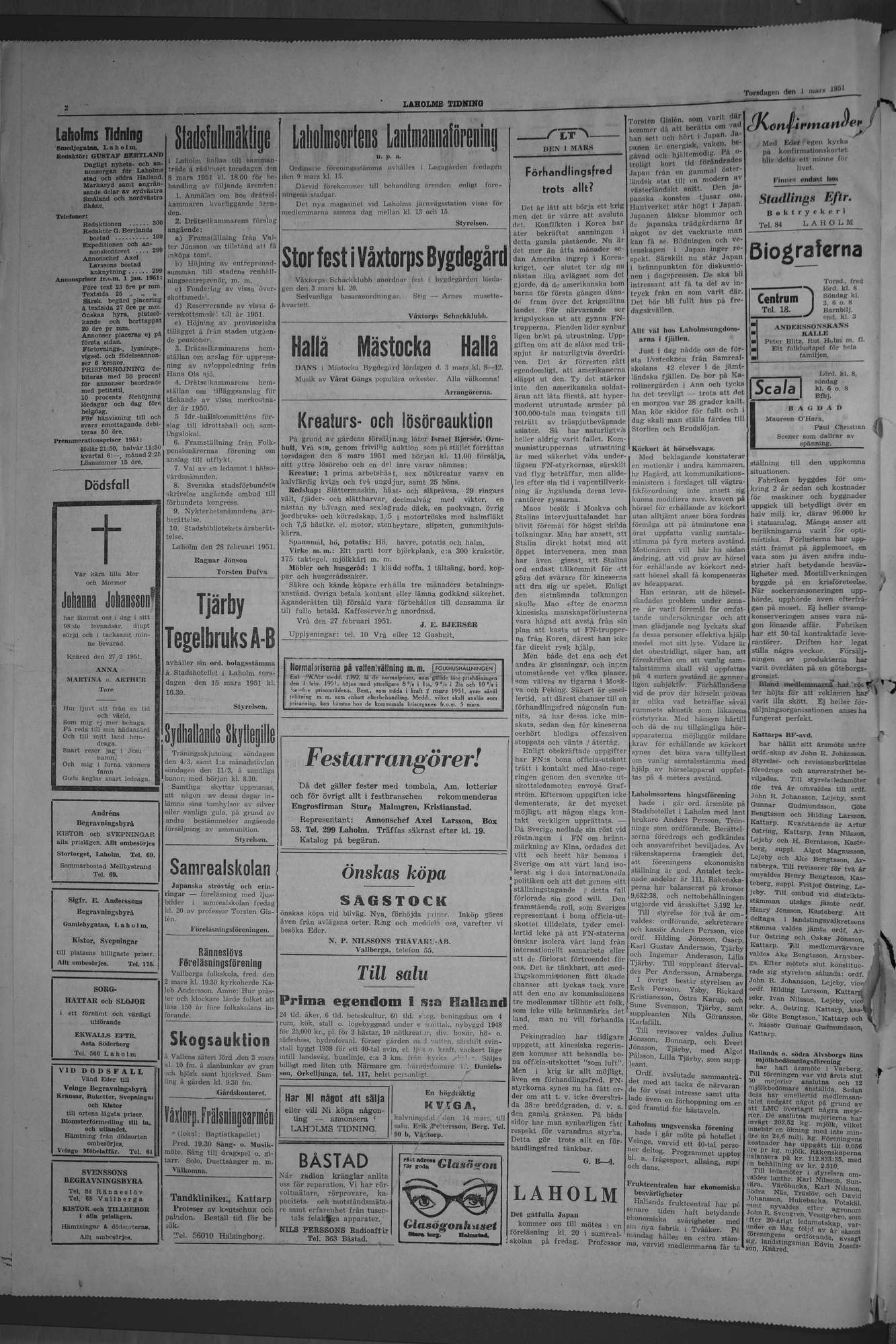 Laholms Tidning Torsdag 1 mars 1951, sida 2