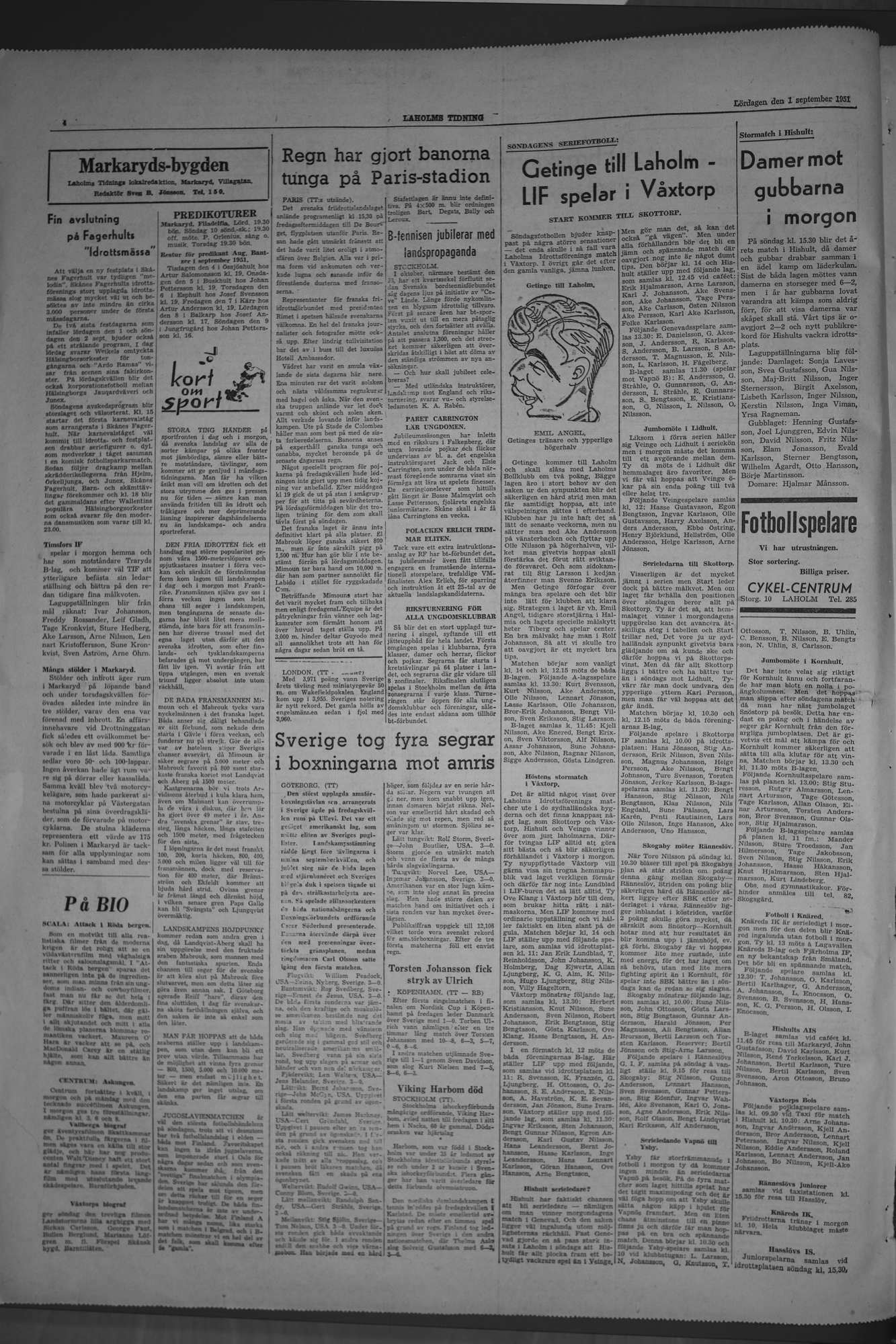 Laholms Tidning Lördag 1 september 1951, sida 4