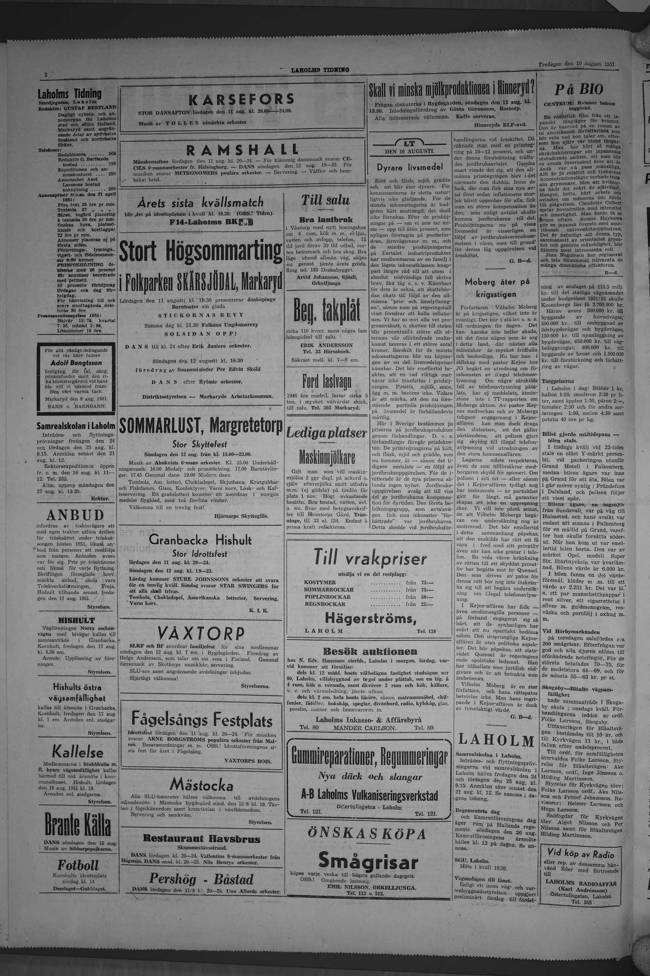 Laholms Tidning Fredag 10 augusti 1951, sida 2