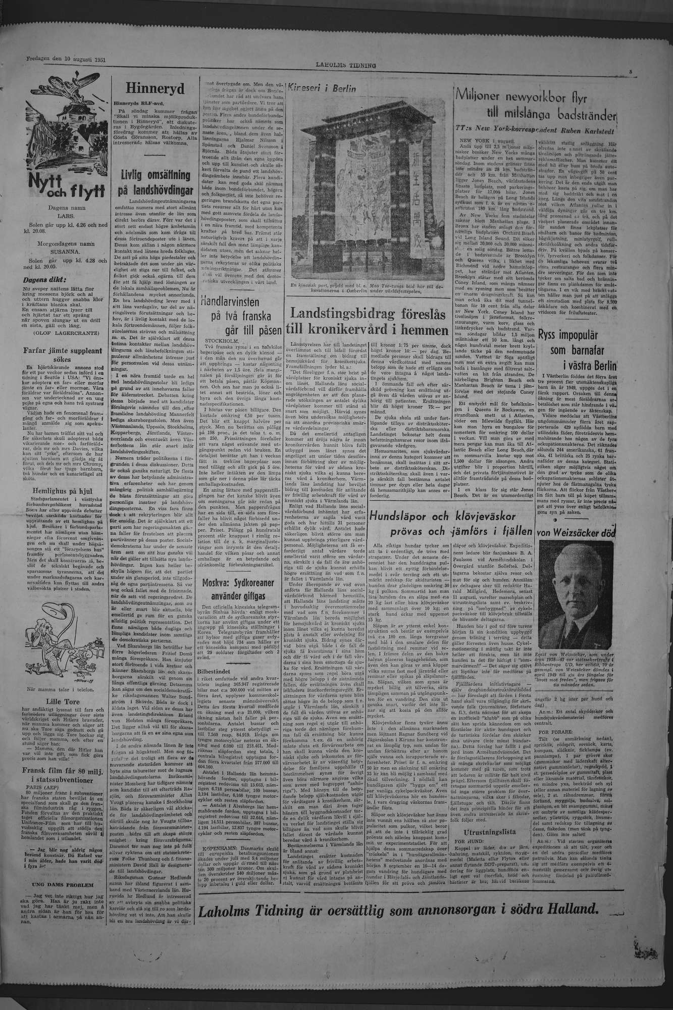 Laholms Tidning Fredag 10 augusti 1951, sida 5