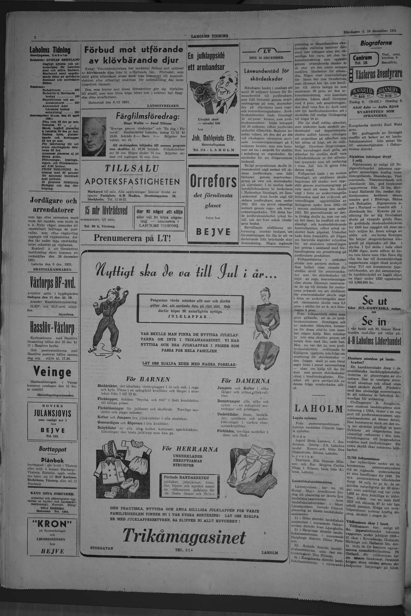 Laholms Tidning Måndag 10 december 1951, sida 2