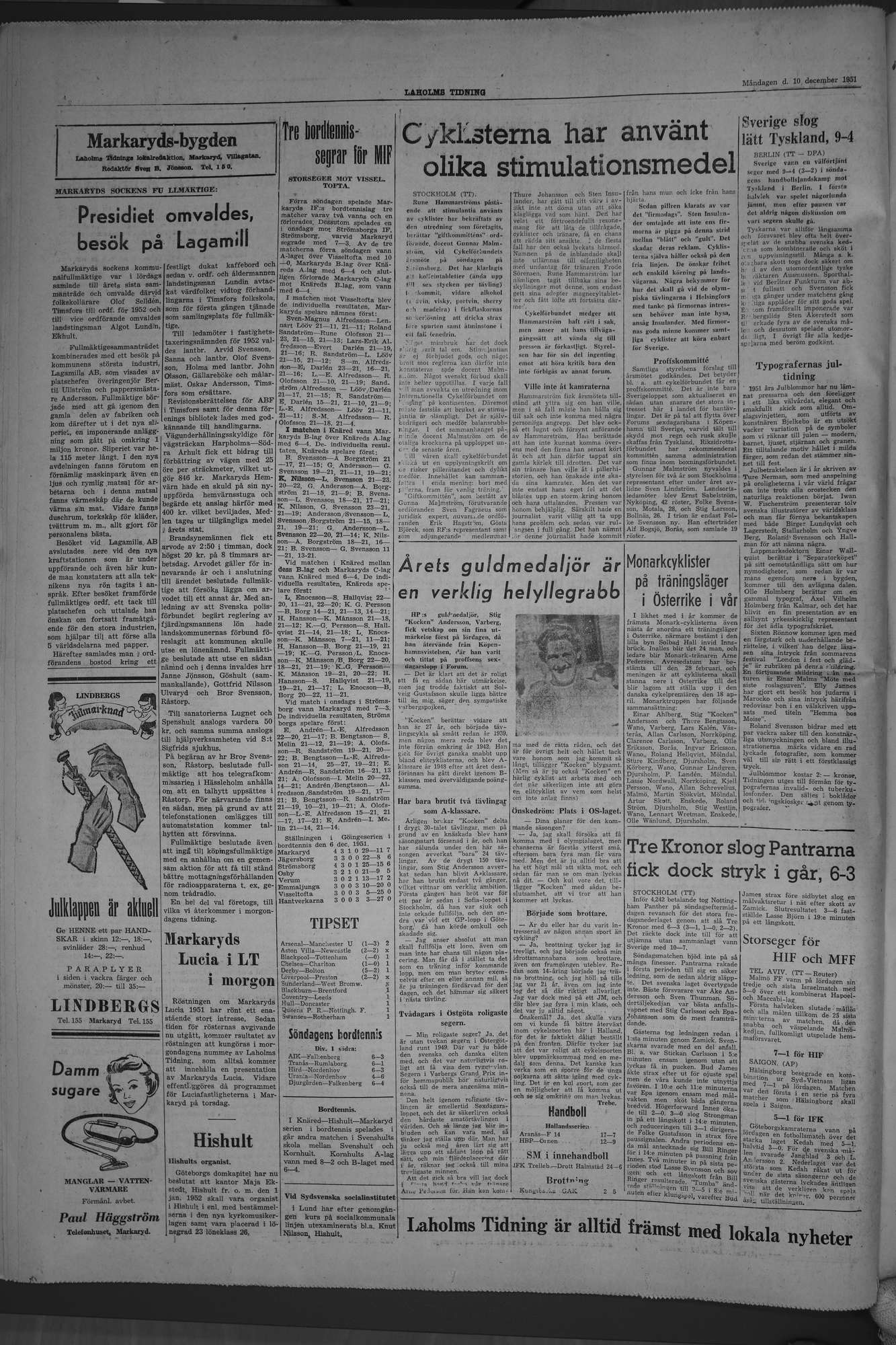 Laholms Tidning Måndag 10 december 1951, sida 4