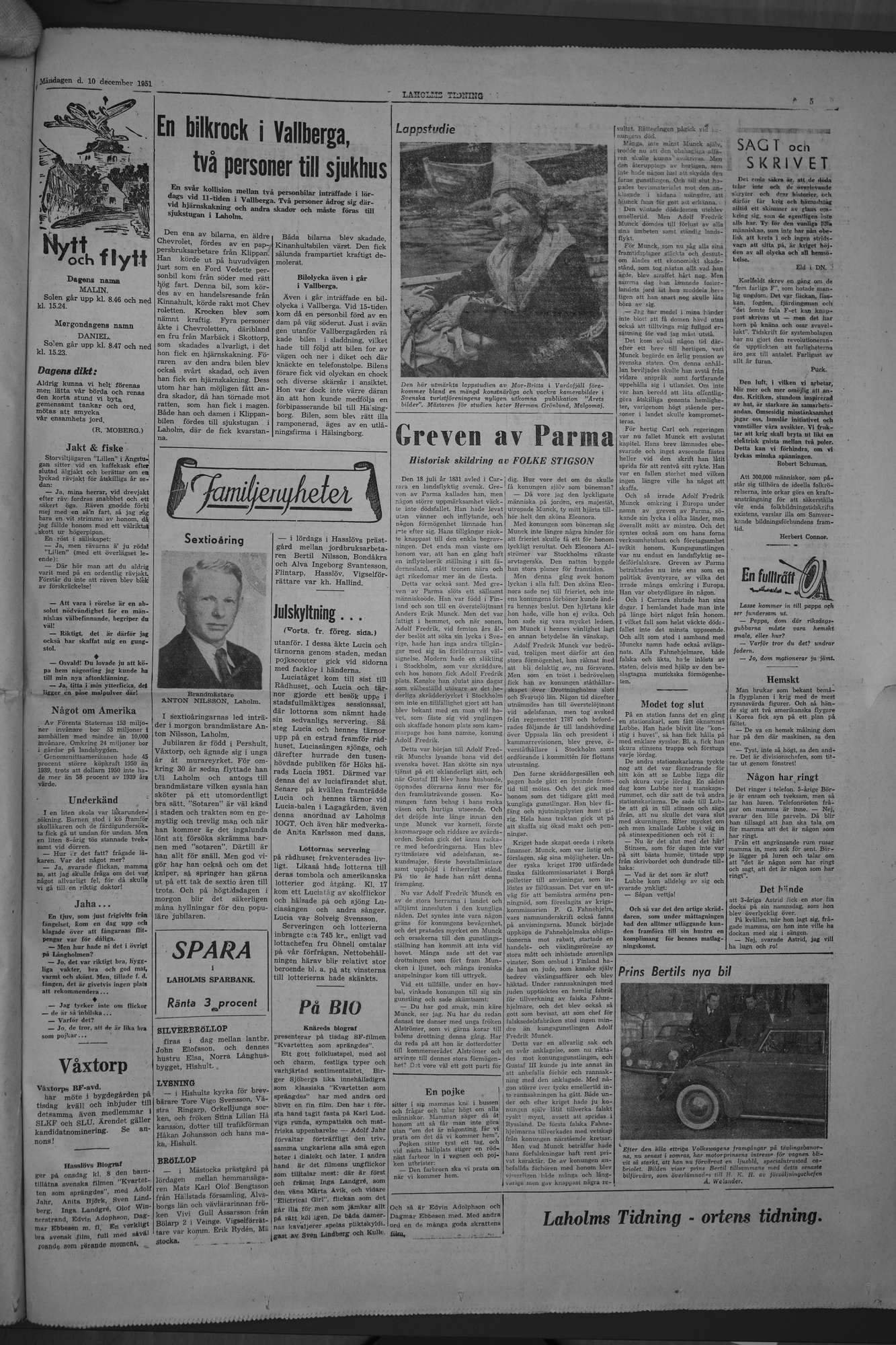 Laholms Tidning Måndag 10 december 1951, sida 5