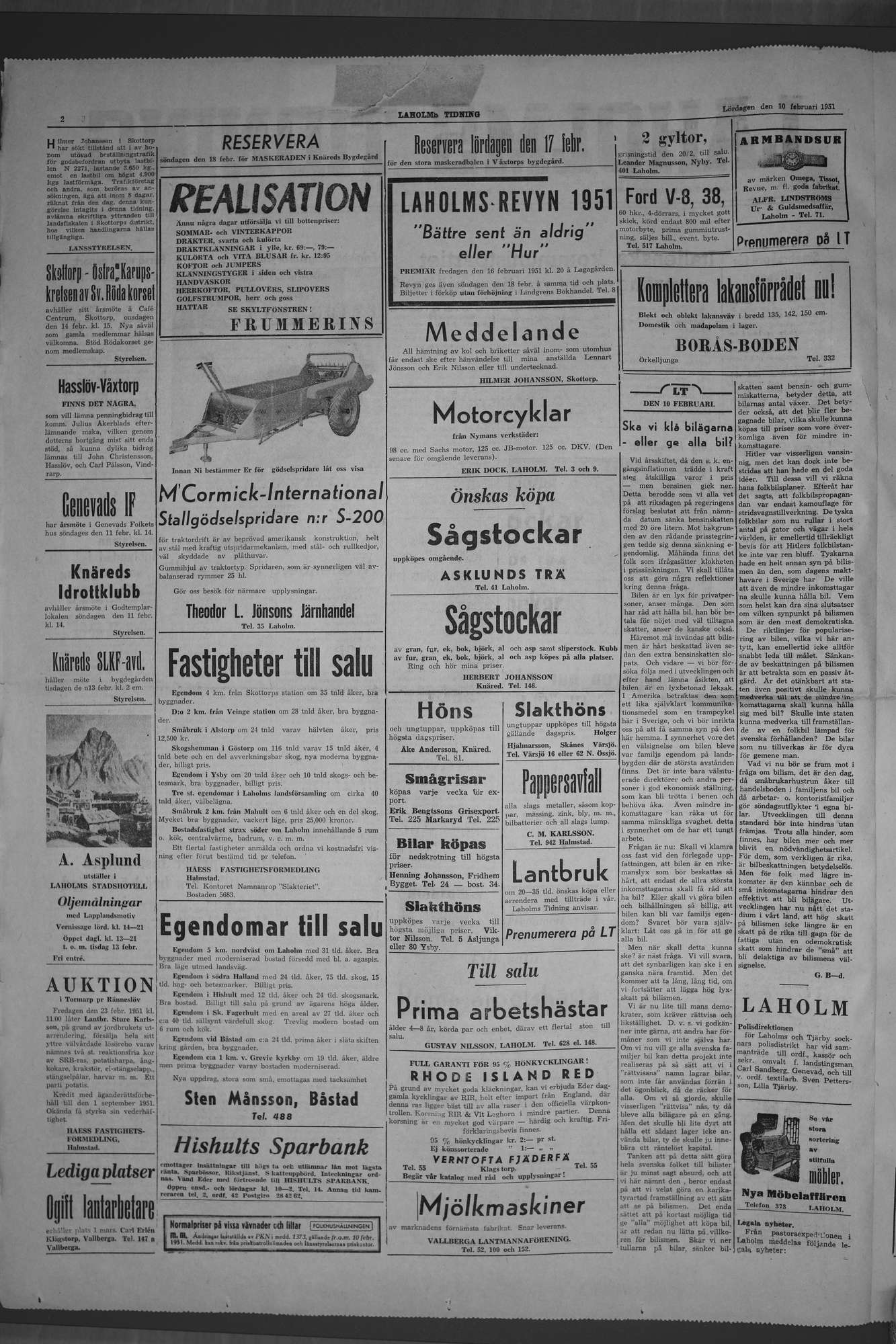 Laholms Tidning Lördag 10 februari 1951, sida 2