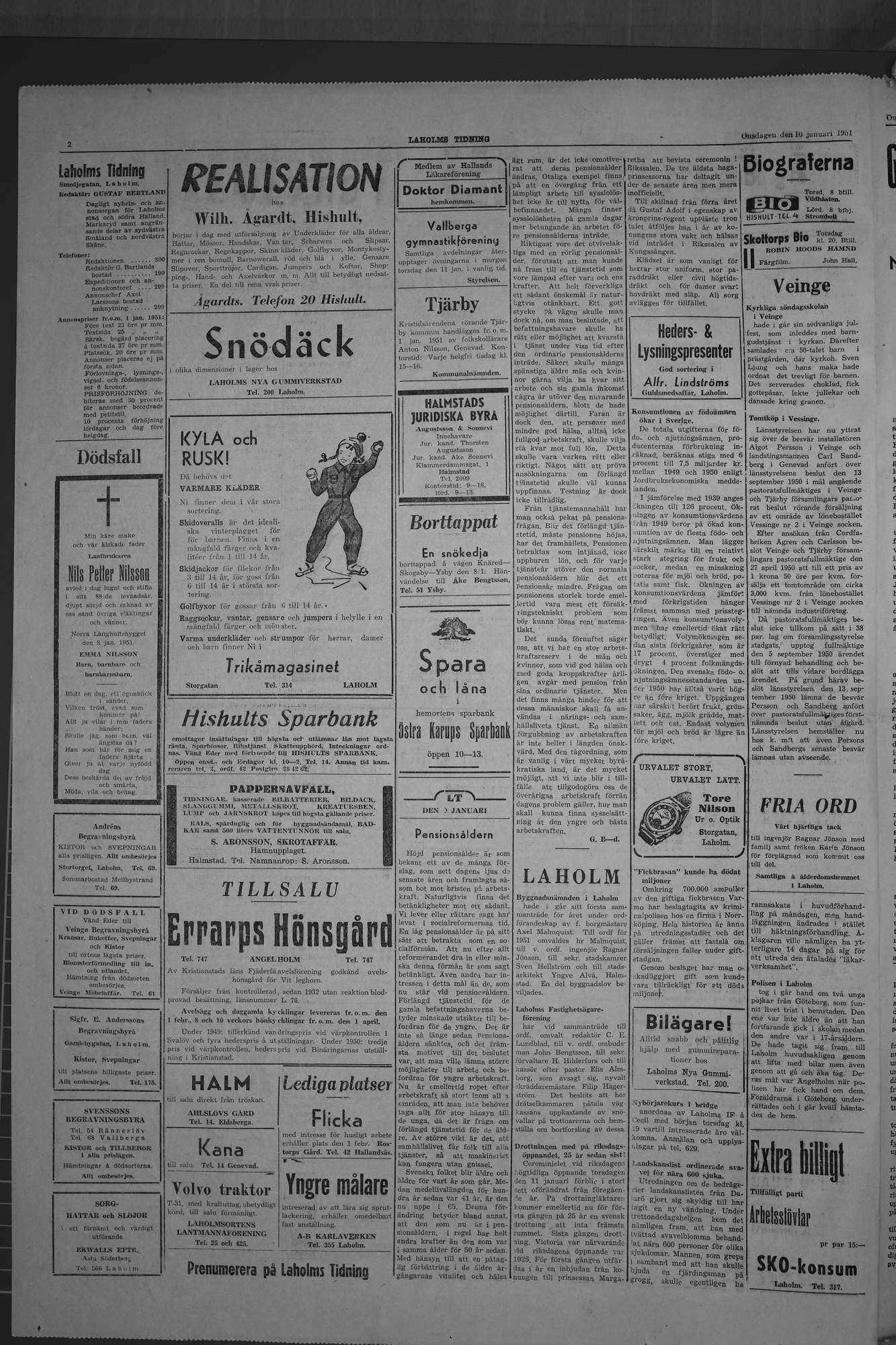 Laholms Tidning Onsdag 10 januari 1951, sida 2