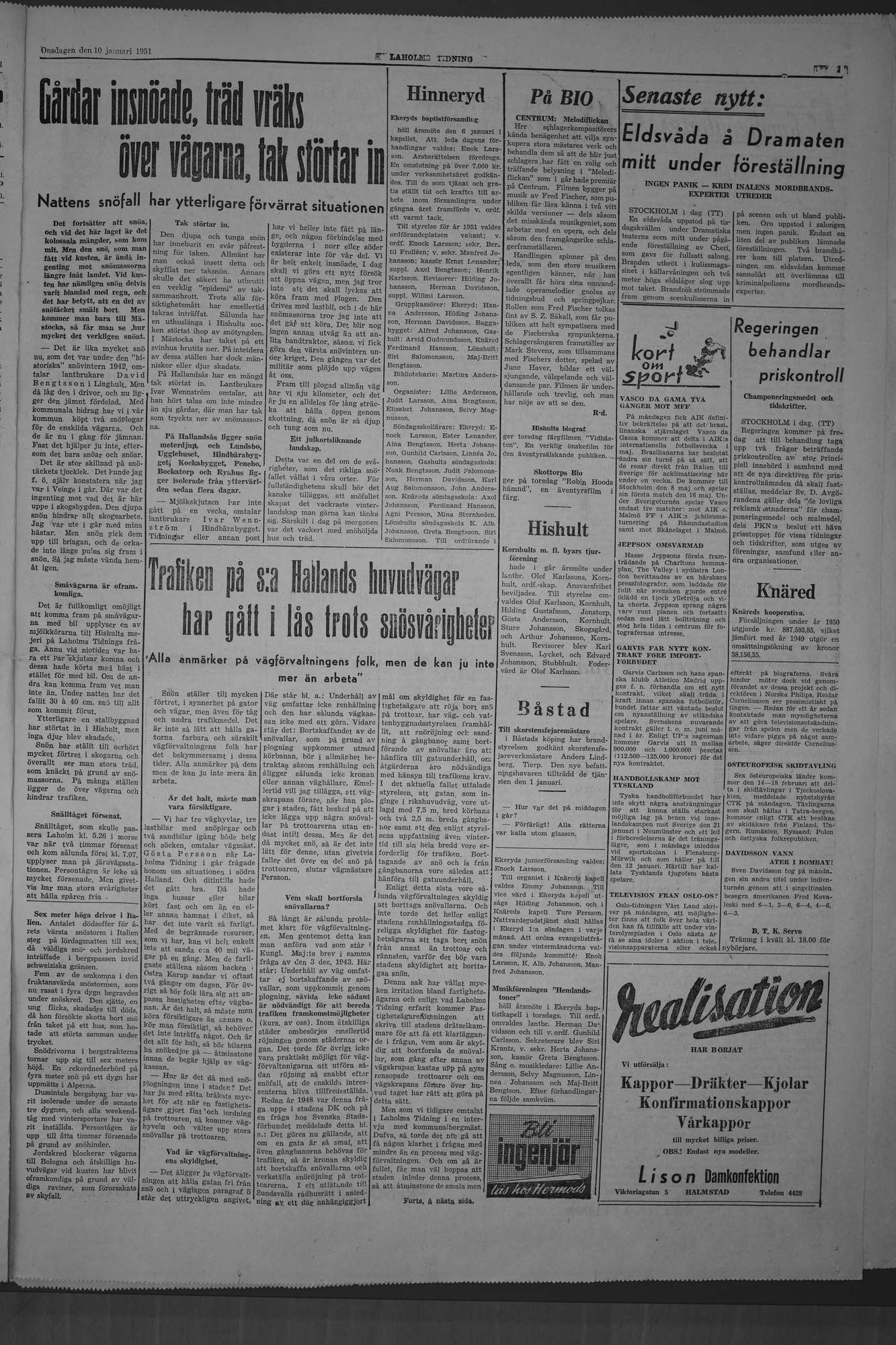 Laholms Tidning Onsdag 10 januari 1951, sida 3
