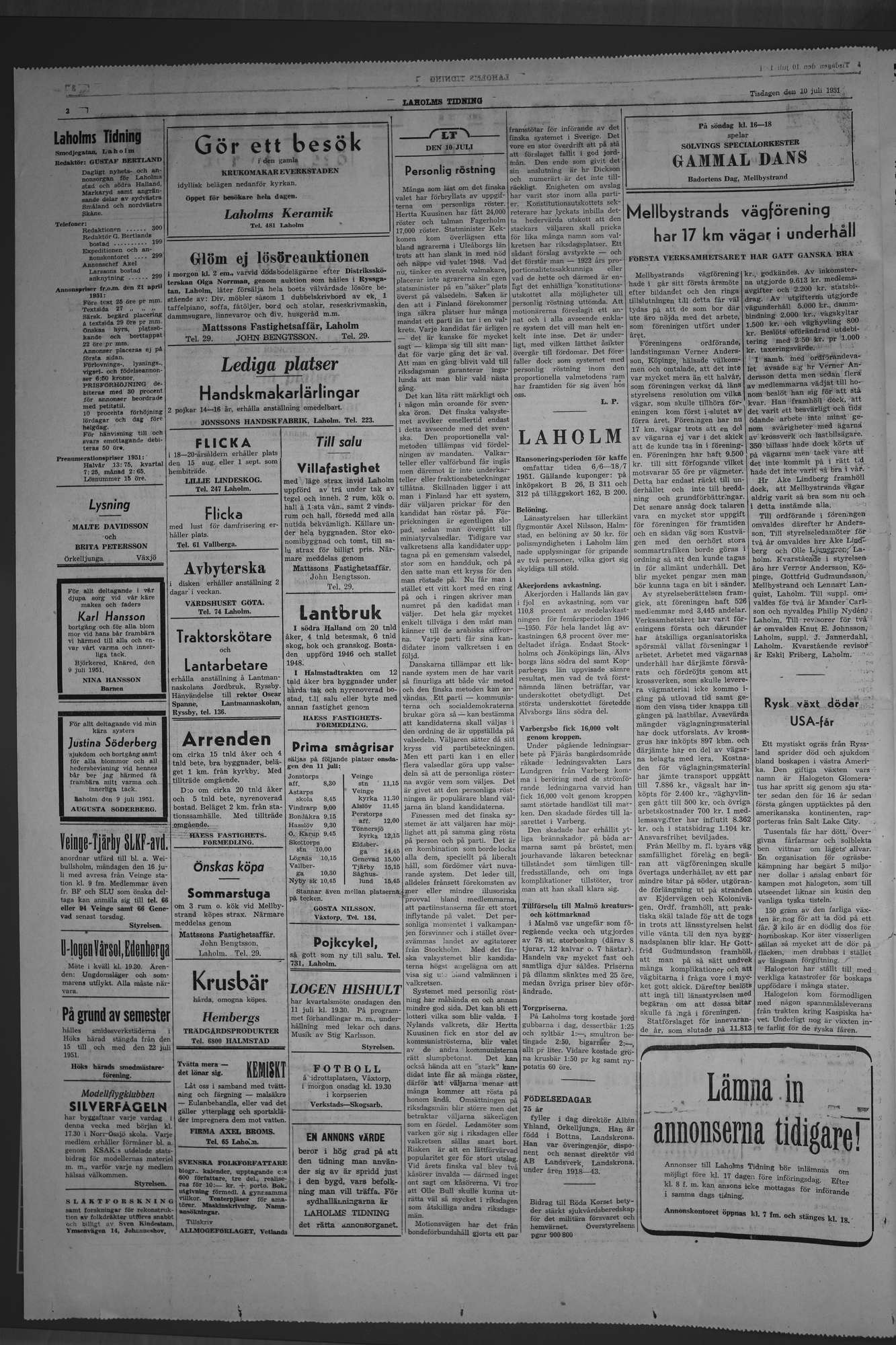 Laholms Tidning Tisdag 10 juli 1951, sida 2