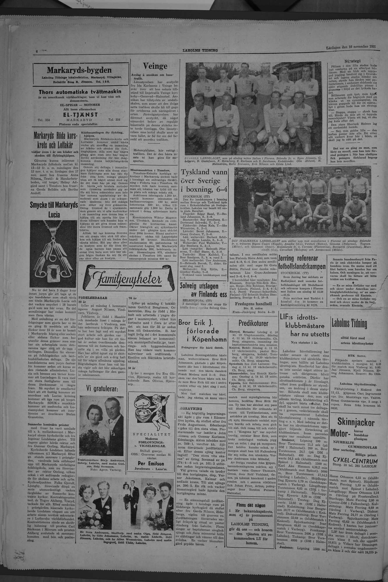 Laholms Tidning Lördag 10 november 1951, sida 4
