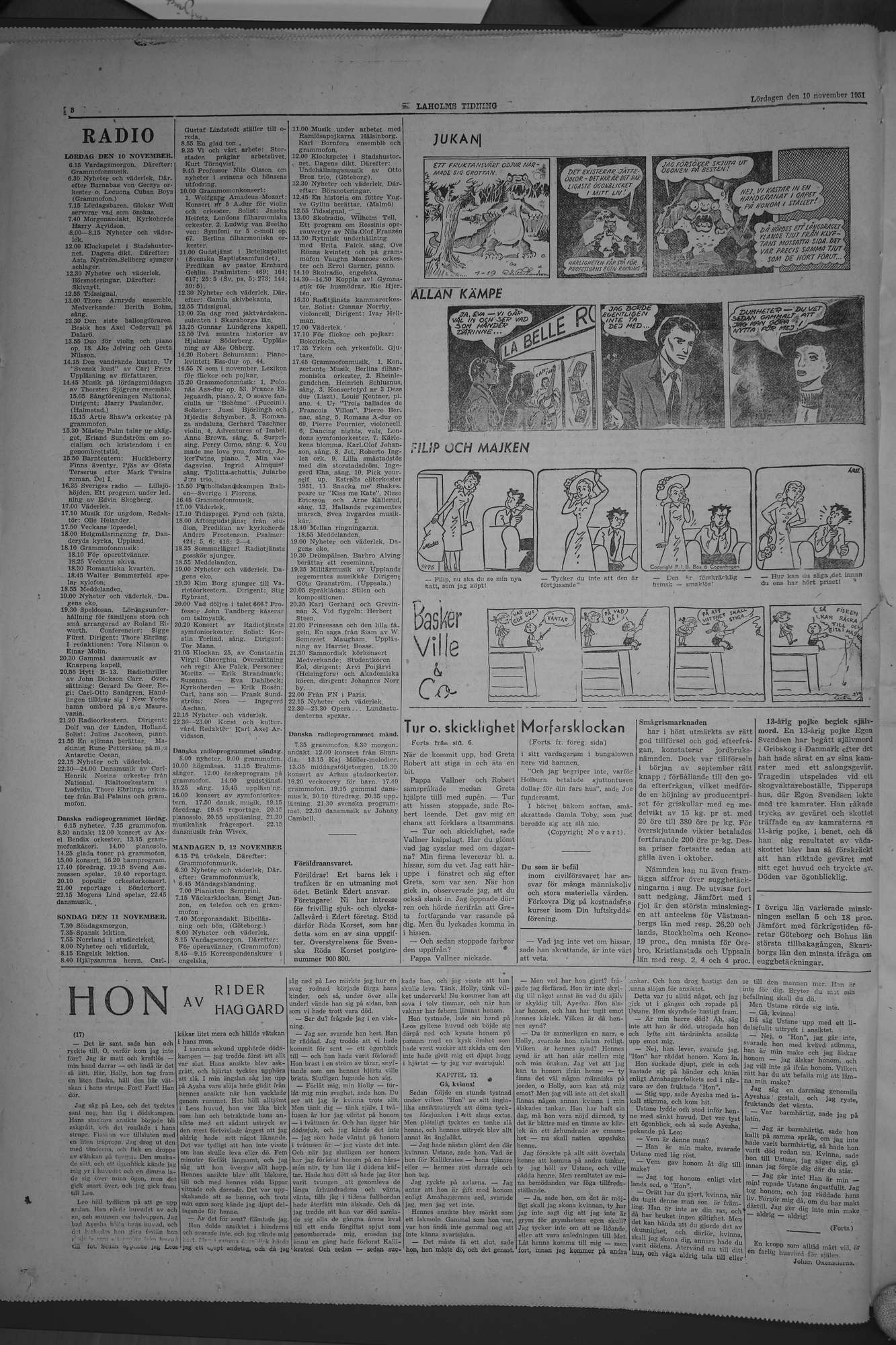 Laholms Tidning Lördag 10 november 1951, sida 8