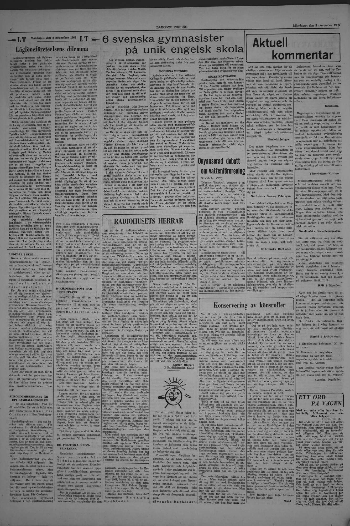 Laholms Tidning Måndag 8 november 1965, sida 4