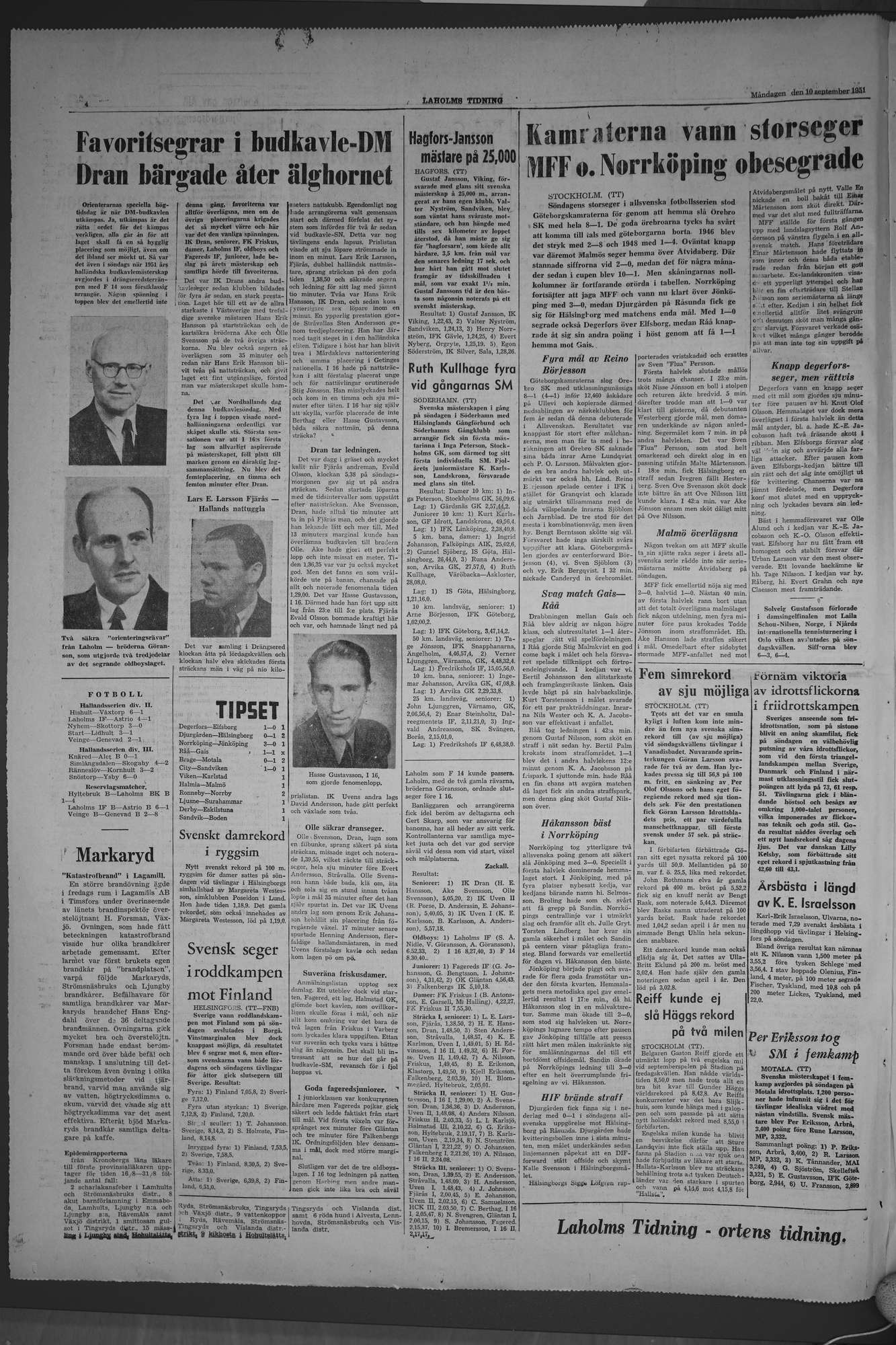 Laholms Tidning Måndag 10 september 1951, sida 4