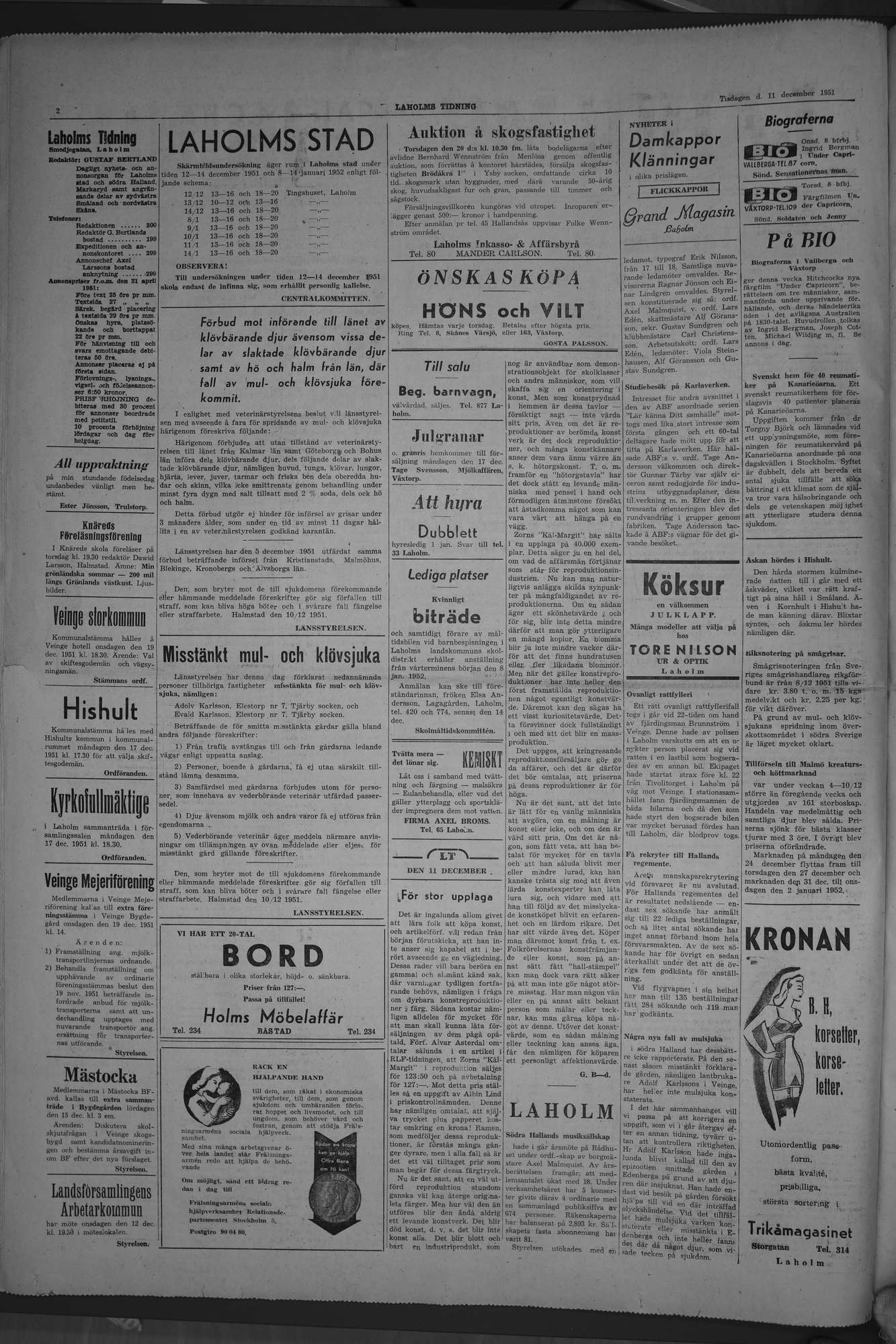 Laholms Tidning Tisdag 11 december 1951, sida 2