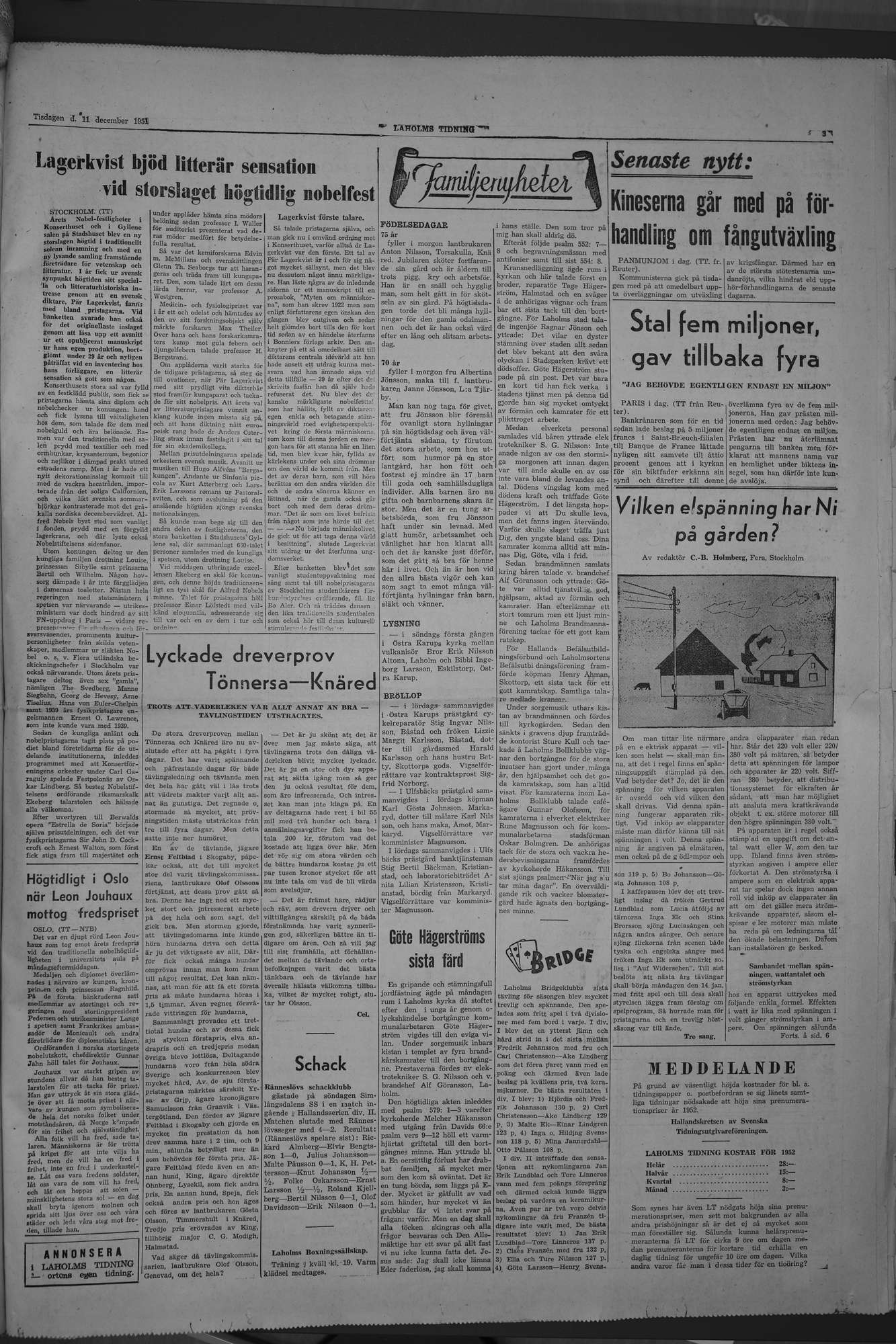 Laholms Tidning Tisdag 11 december 1951, sida 3