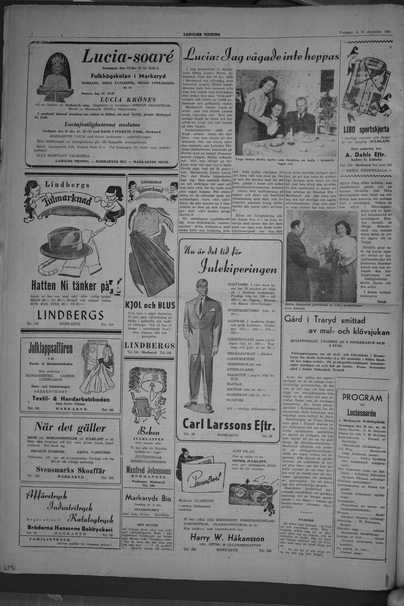 Laholms Tidning Tisdag 11 december 1951, sida 4