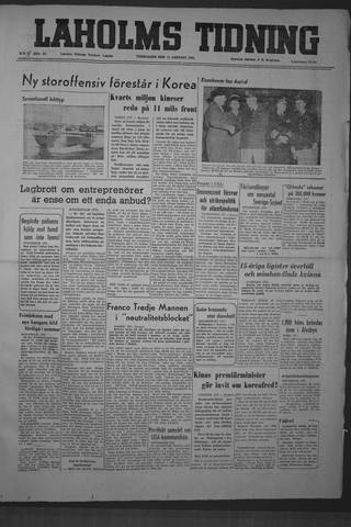 Förstasidan, Torsdag 11 januari 1951