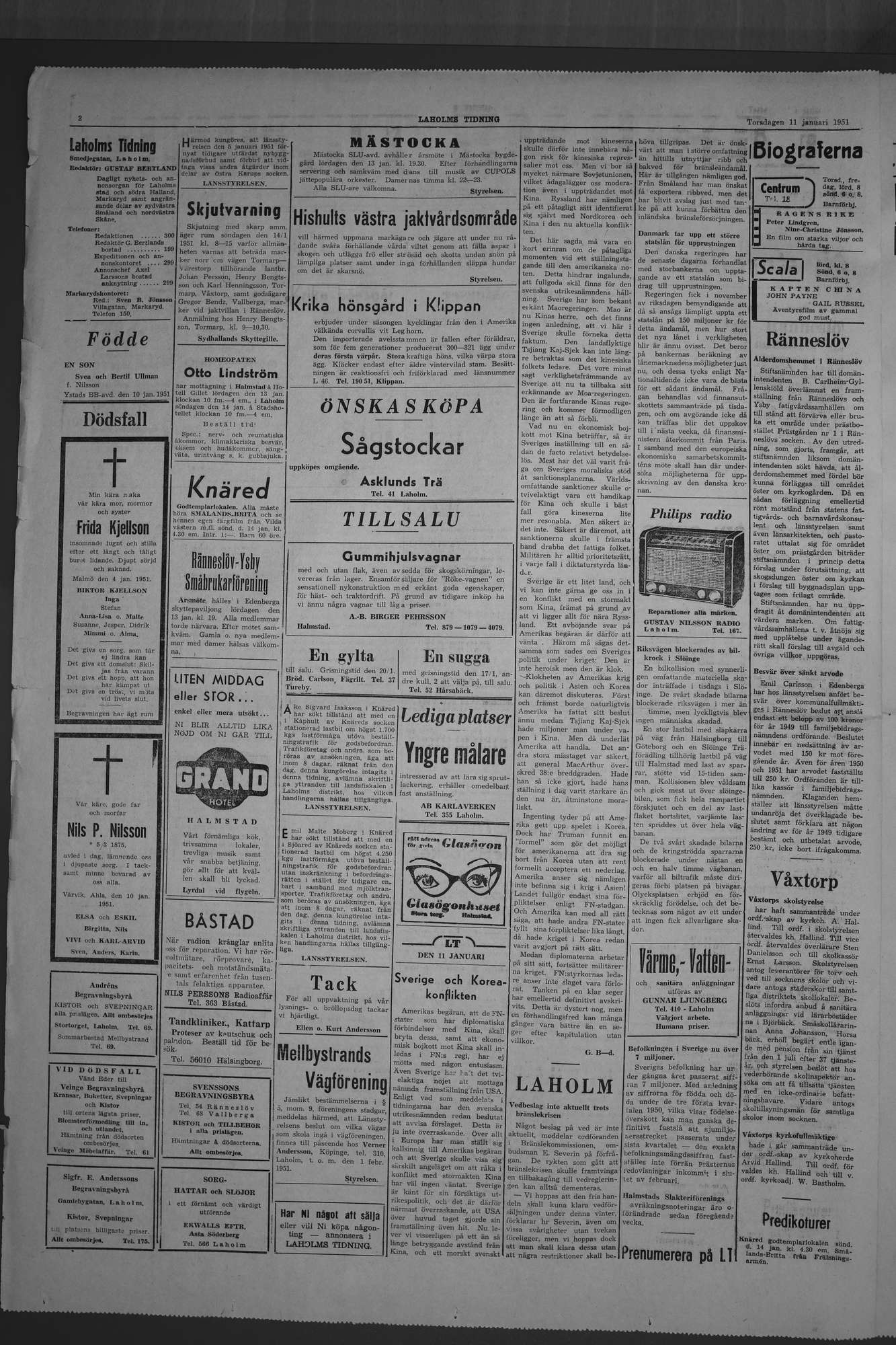 Laholms Tidning Torsdag 11 januari 1951, sida 2