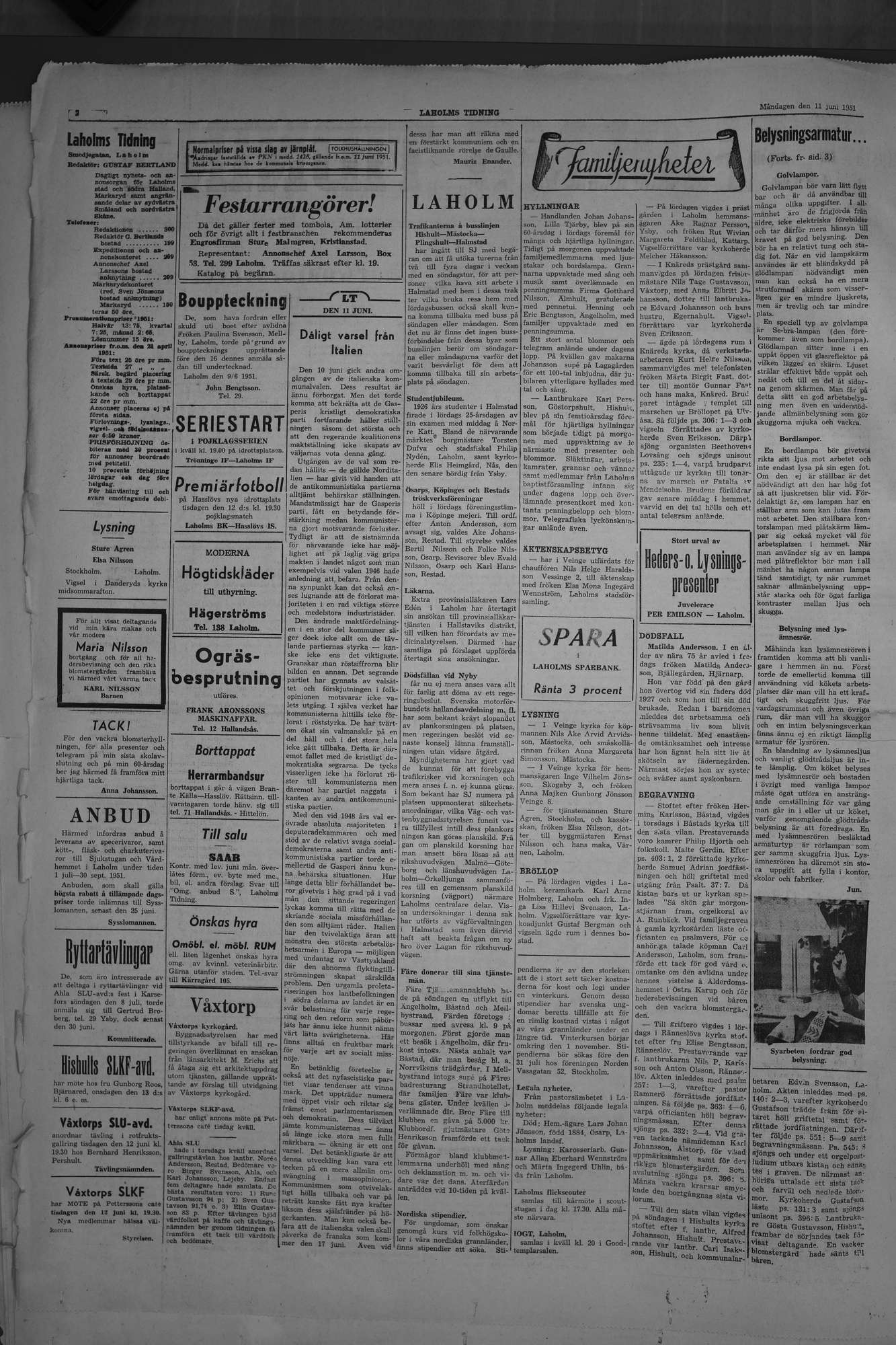 Laholms Tidning Måndag 11 juni 1951, sida 2