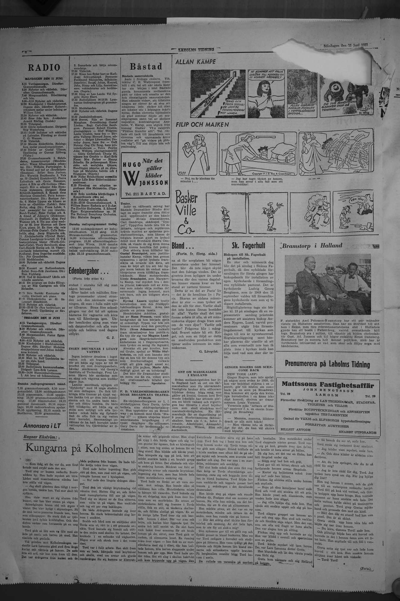 Laholms Tidning Måndag 11 juni 1951, sida 8