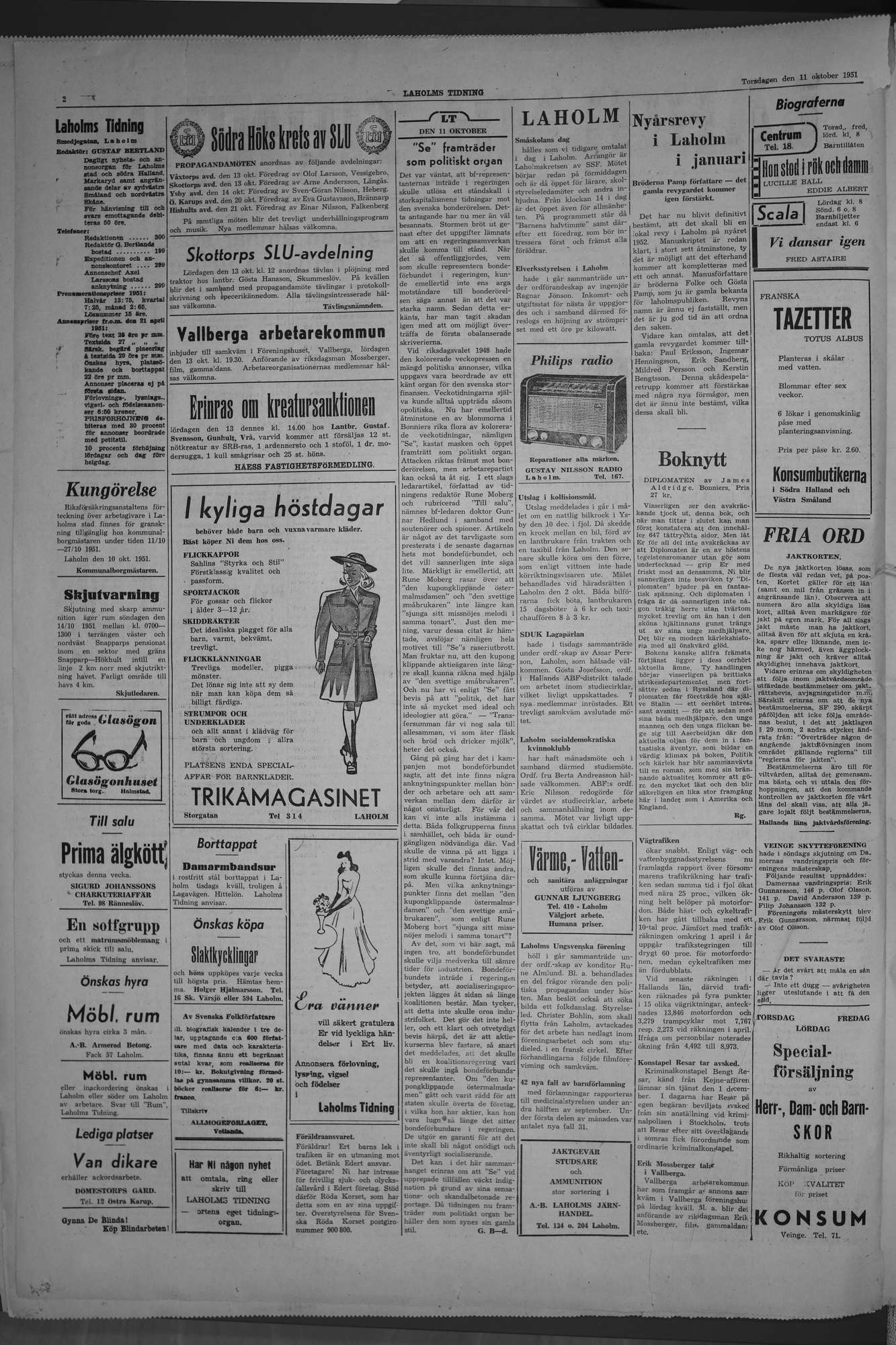 Laholms Tidning Torsdag 11 oktober 1951, sida 2