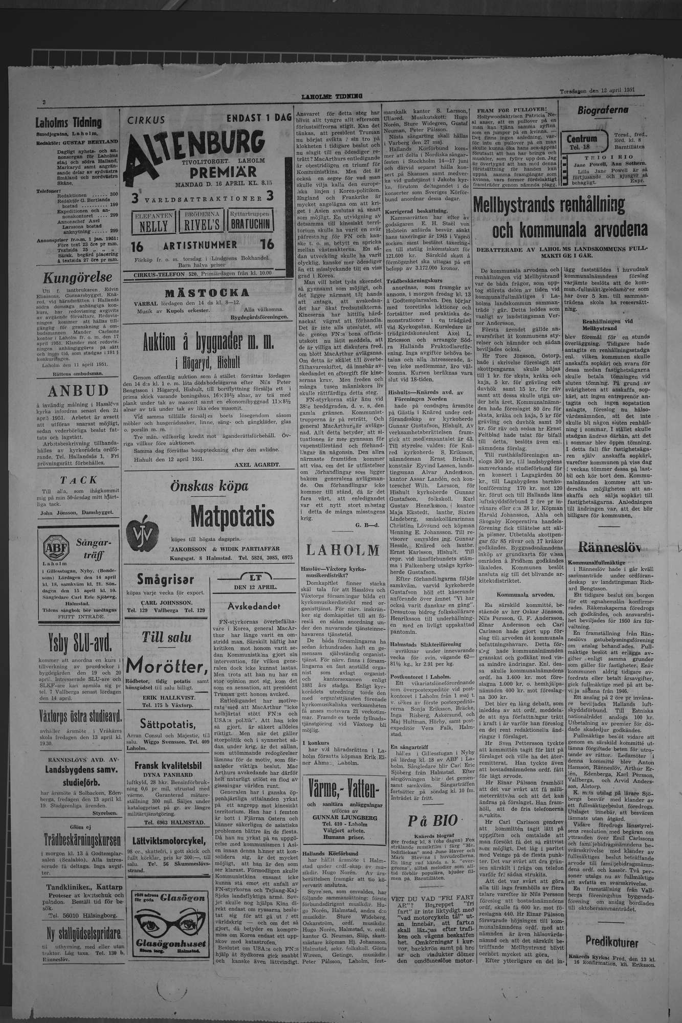 Laholms Tidning Torsdag 12 april 1951, sida 2