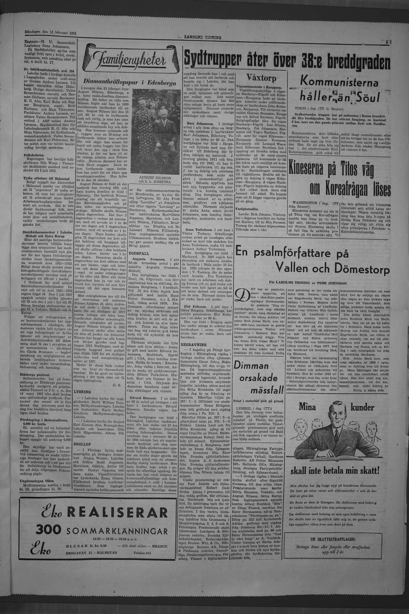 Laholms Tidning Måndag 12 februari 1951, sida 3