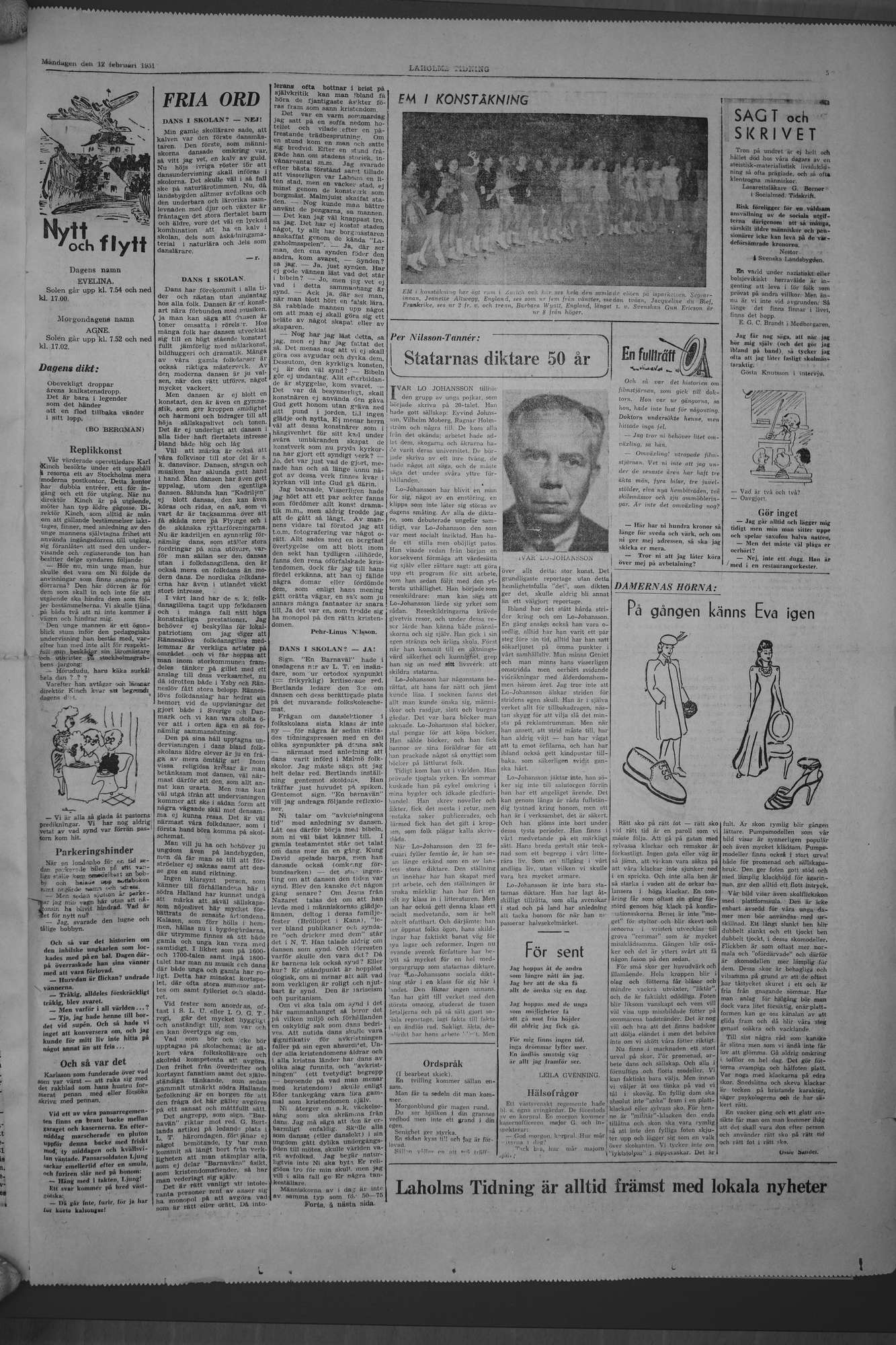 Laholms Tidning Måndag 12 februari 1951, sida 5