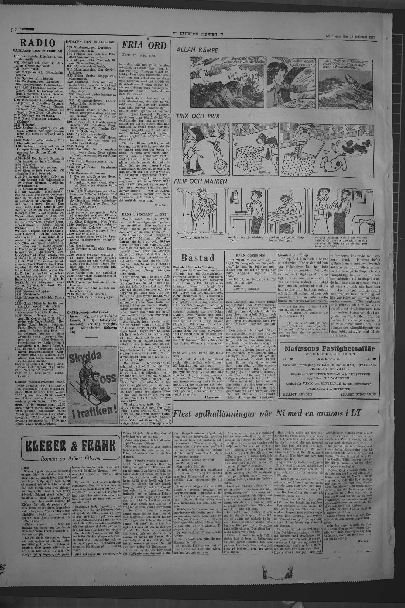 Laholms Tidning Måndag 12 februari 1951, sida 6