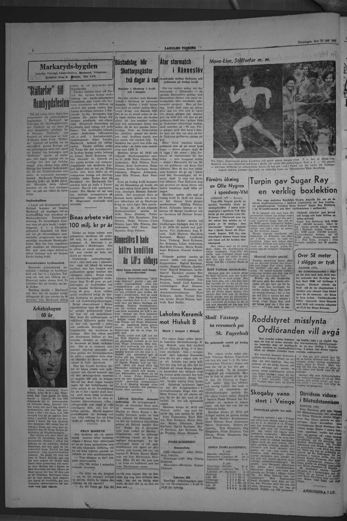 Laholms Tidning Torsdag 12 juli 1951, sida 4