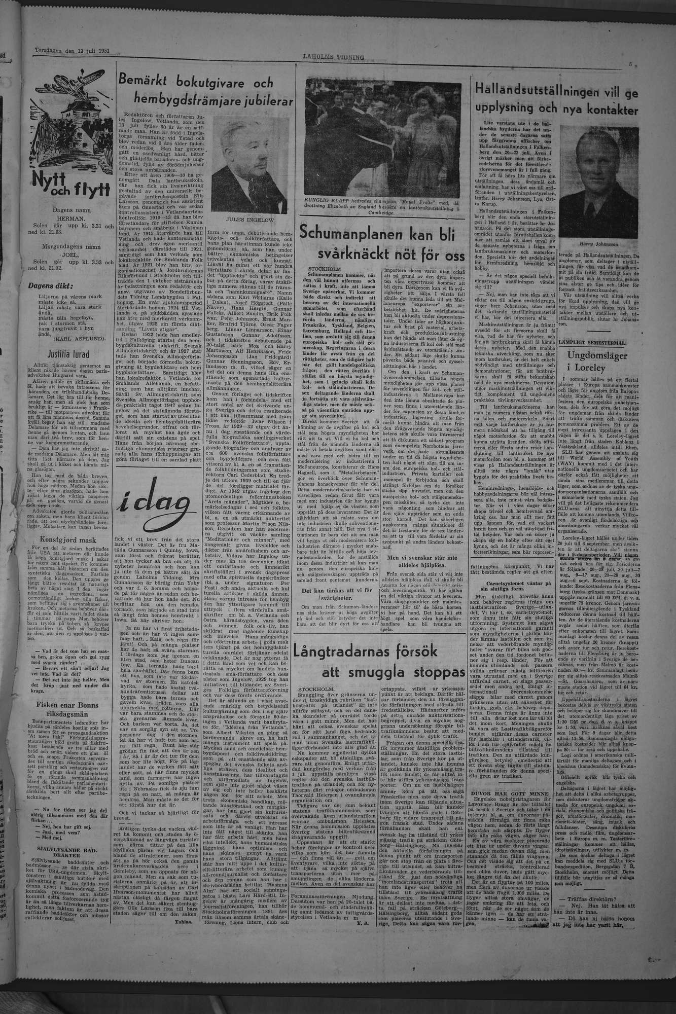 Laholms Tidning Torsdag 12 juli 1951, sida 5