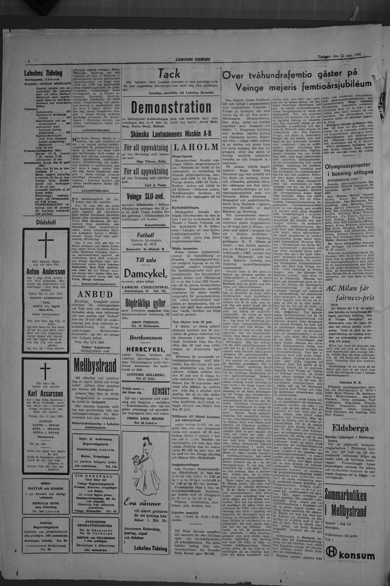 Laholms Tidning Tisdag 12 juni 1951, sida 2