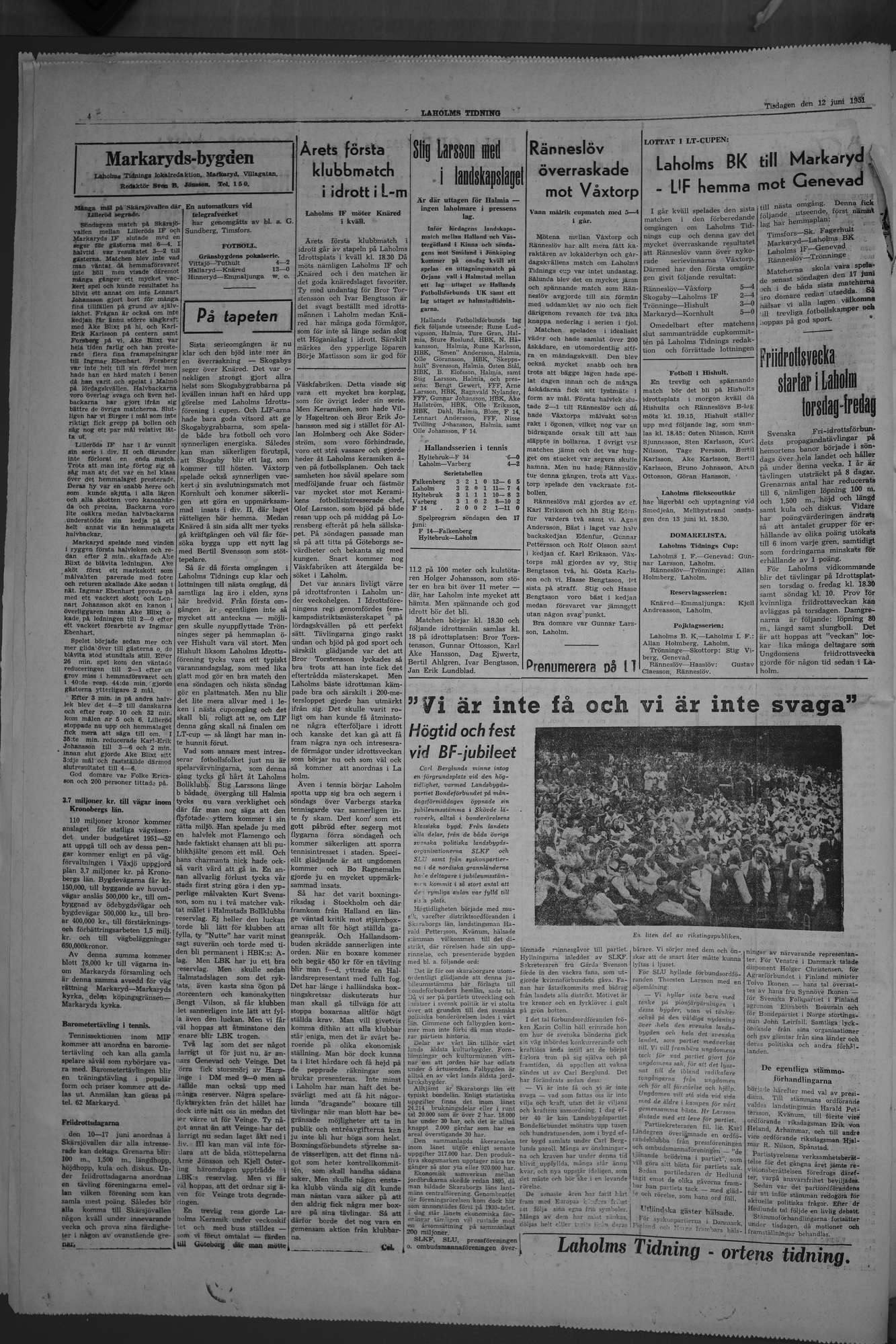 Laholms Tidning Tisdag 12 juni 1951, sida 4