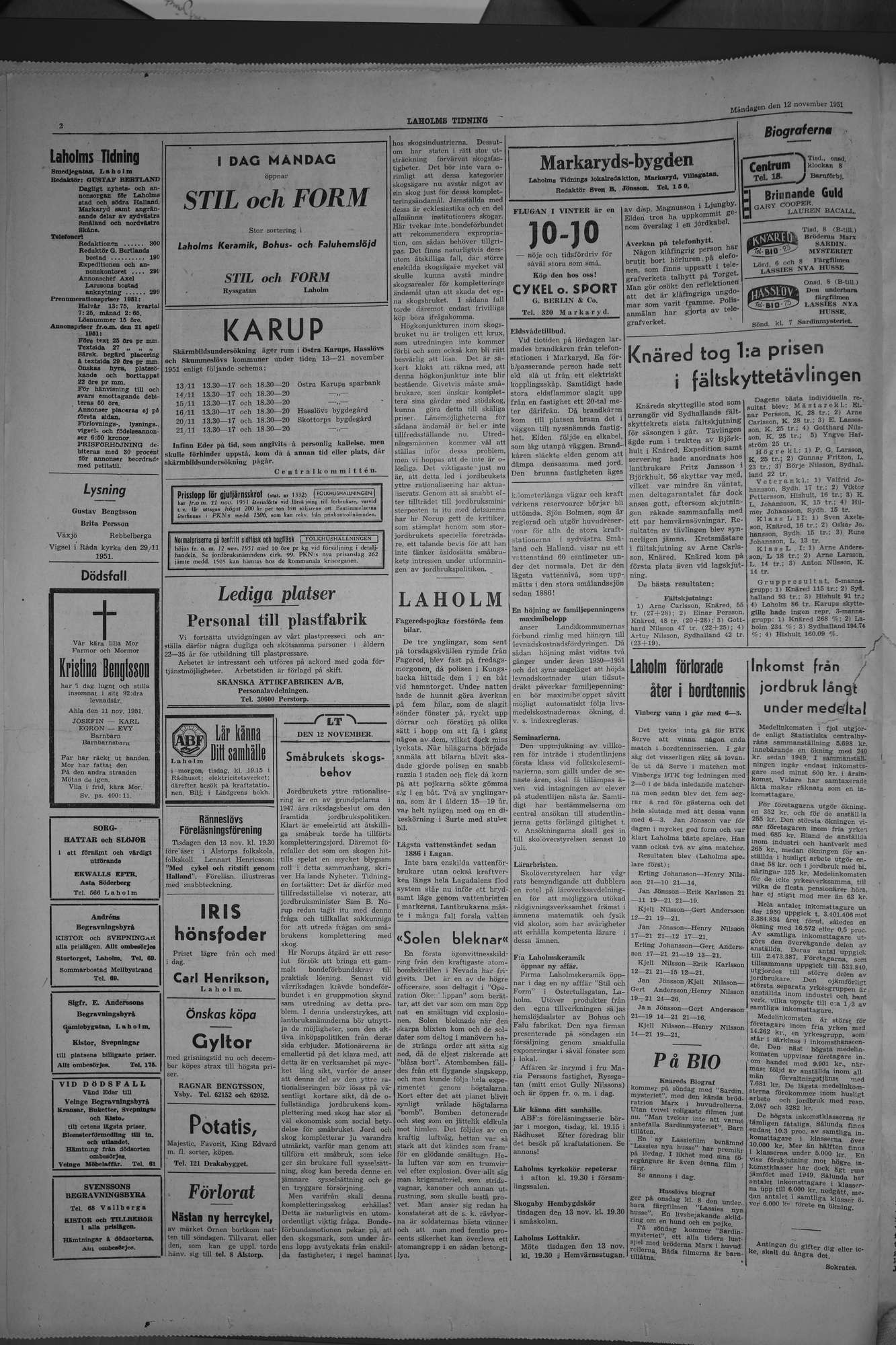 Laholms Tidning Måndag 12 november 1951, sida 2