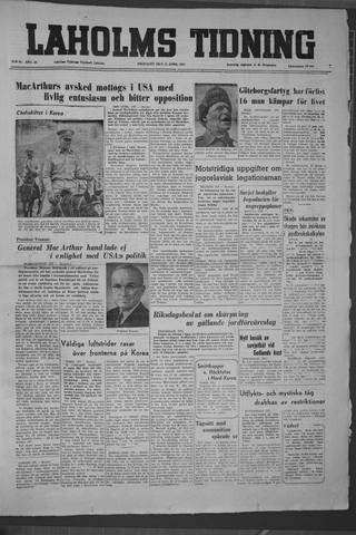 Förstasidan, Fredag 13 april 1951