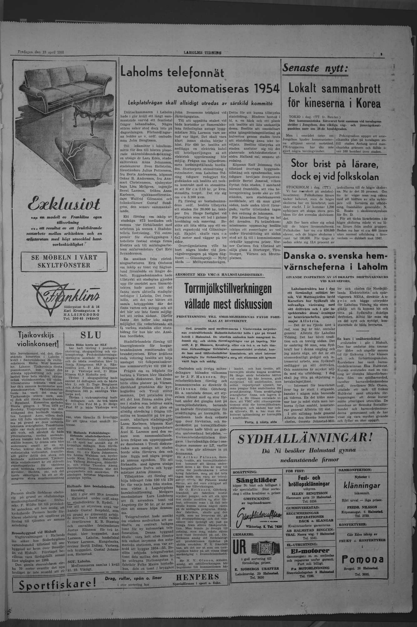 Laholms Tidning Fredag 13 april 1951, sida 3