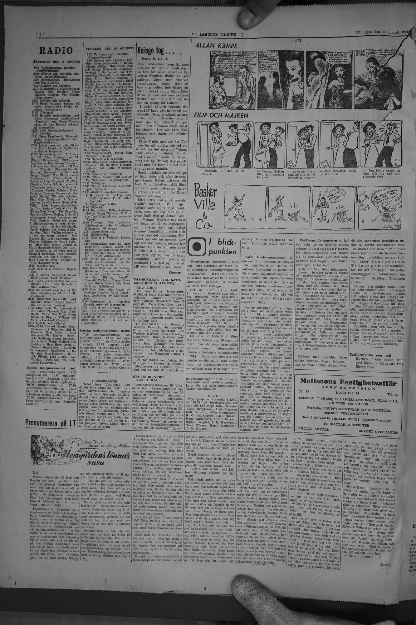 Laholms Tidning Måndag 13 augusti 1951, sida 6